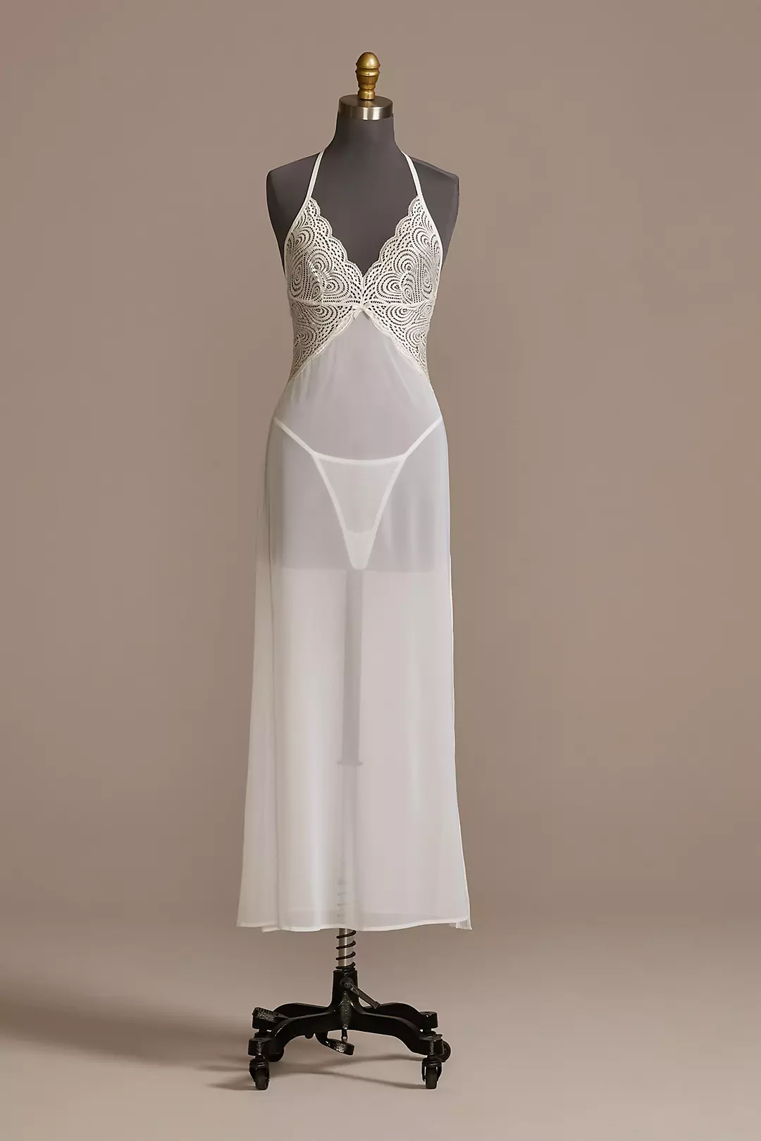 Plunging Lace and Chiffon Halter Chemise - Image 2