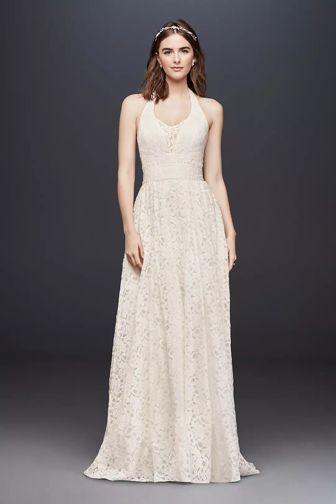 Plunging Lace Halter Ball Gown Wedding Dress - Image 10