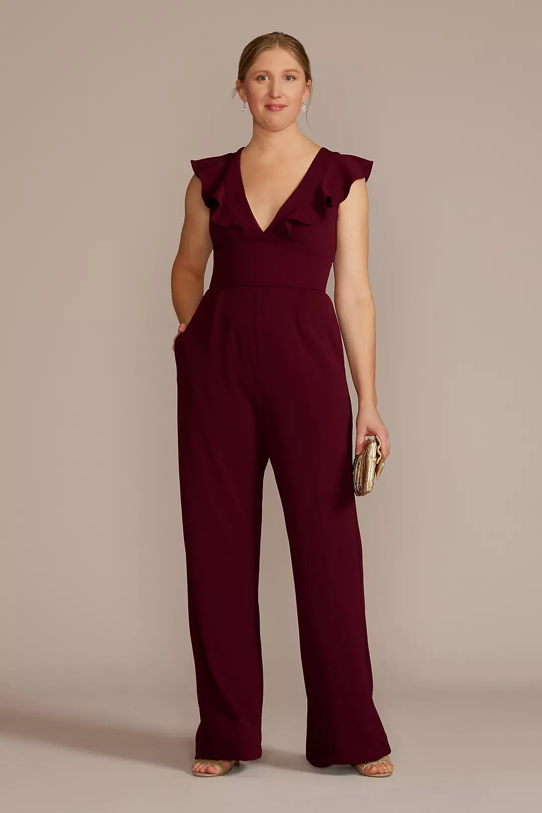 Plunging Ruffled Crepe Jumpsuit - Image 2