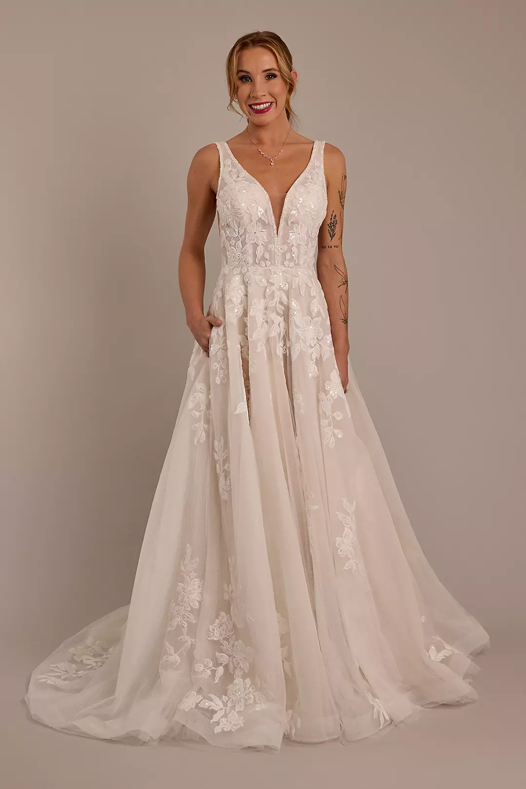 Plunging Tank Tulle Ball Gown Wedding Dress - Image 11