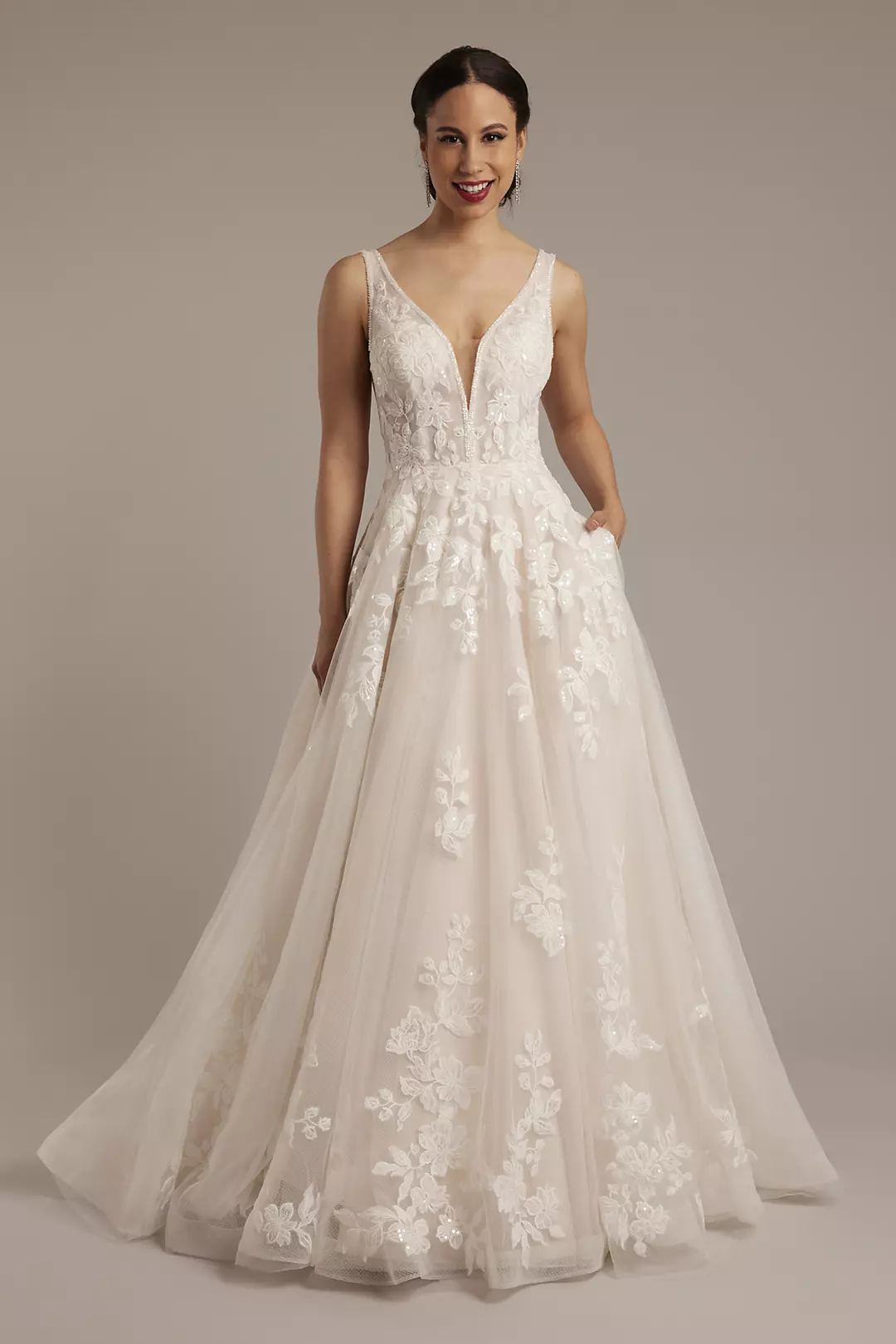 Plunging Tank Tulle Ball Gown Wedding Dress - Image 9