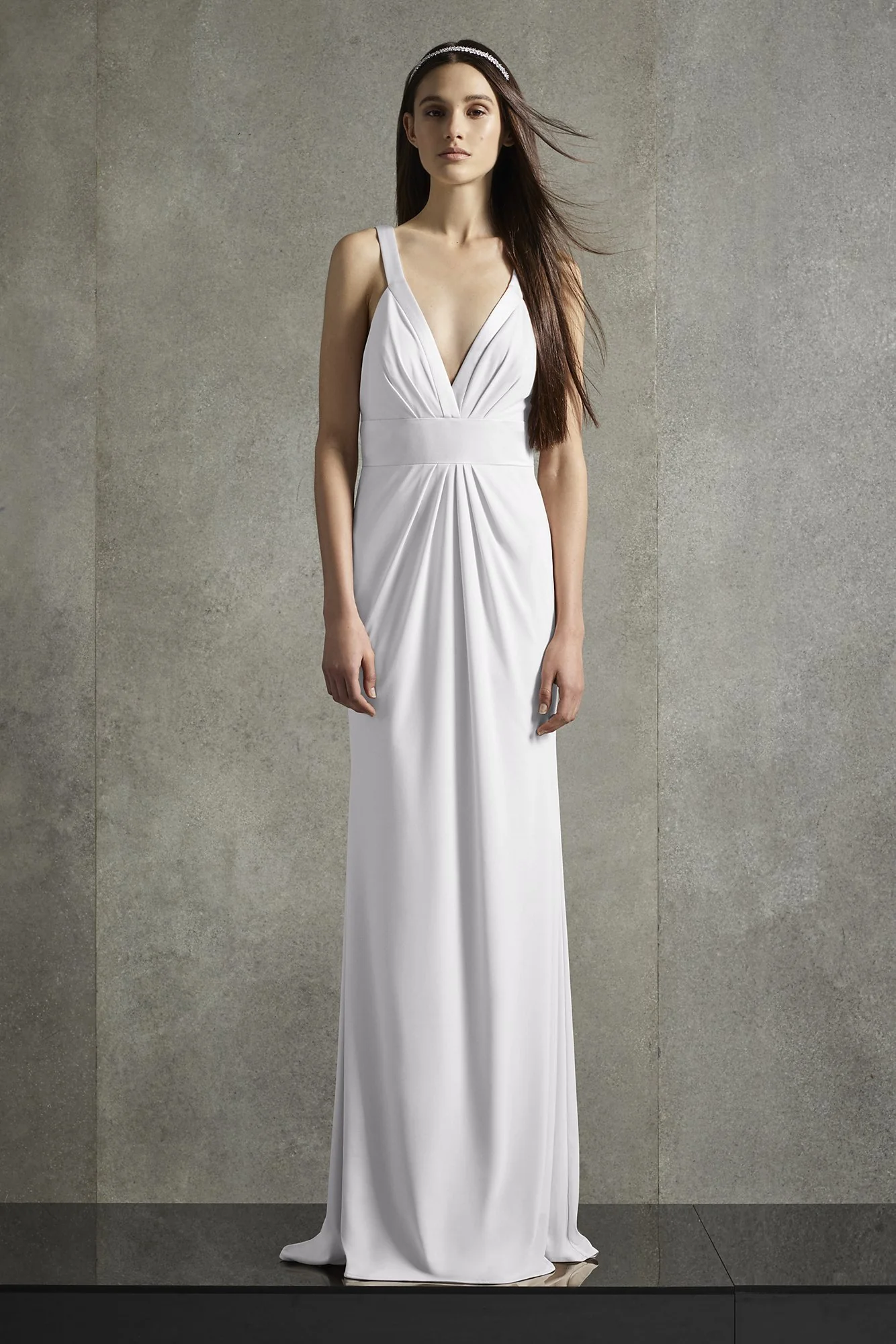 Plunging-V Jersey Satin Trim Bridesmaid Dress - Image 10