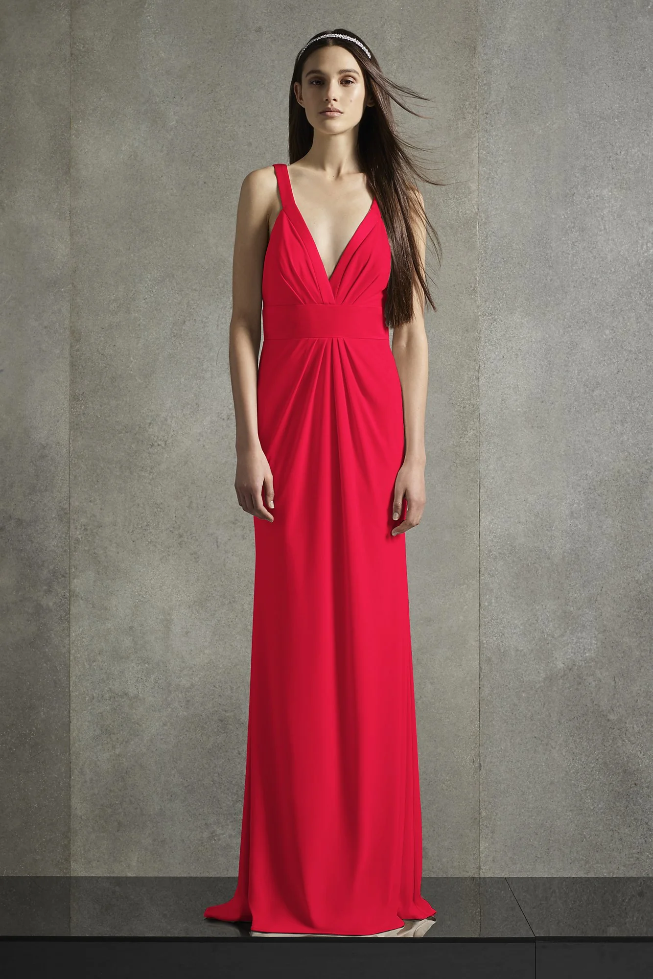 Plunging-V Jersey Satin Trim Bridesmaid Dress - Image 12