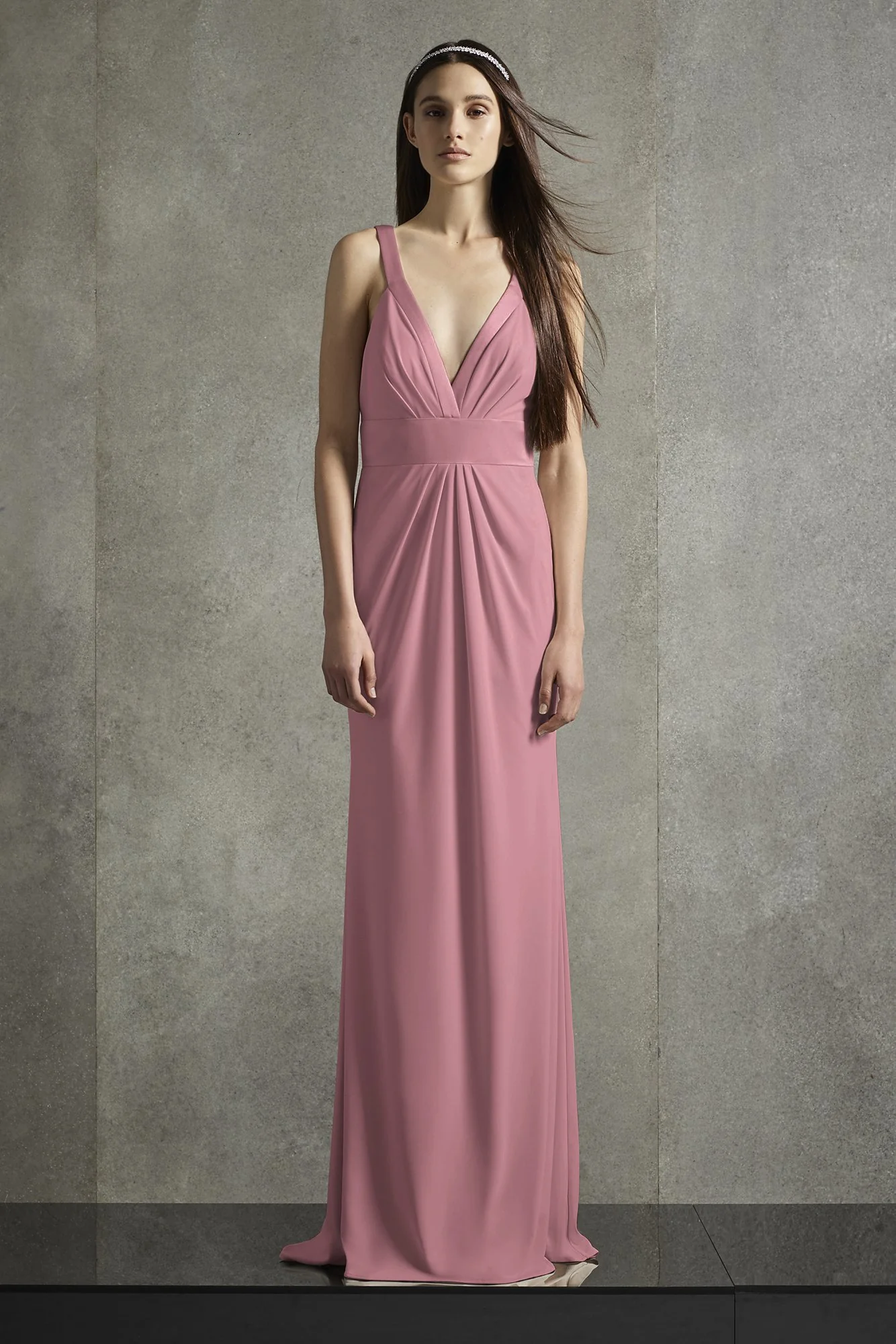 Plunging-V Jersey Satin Trim Bridesmaid Dress - Image 16