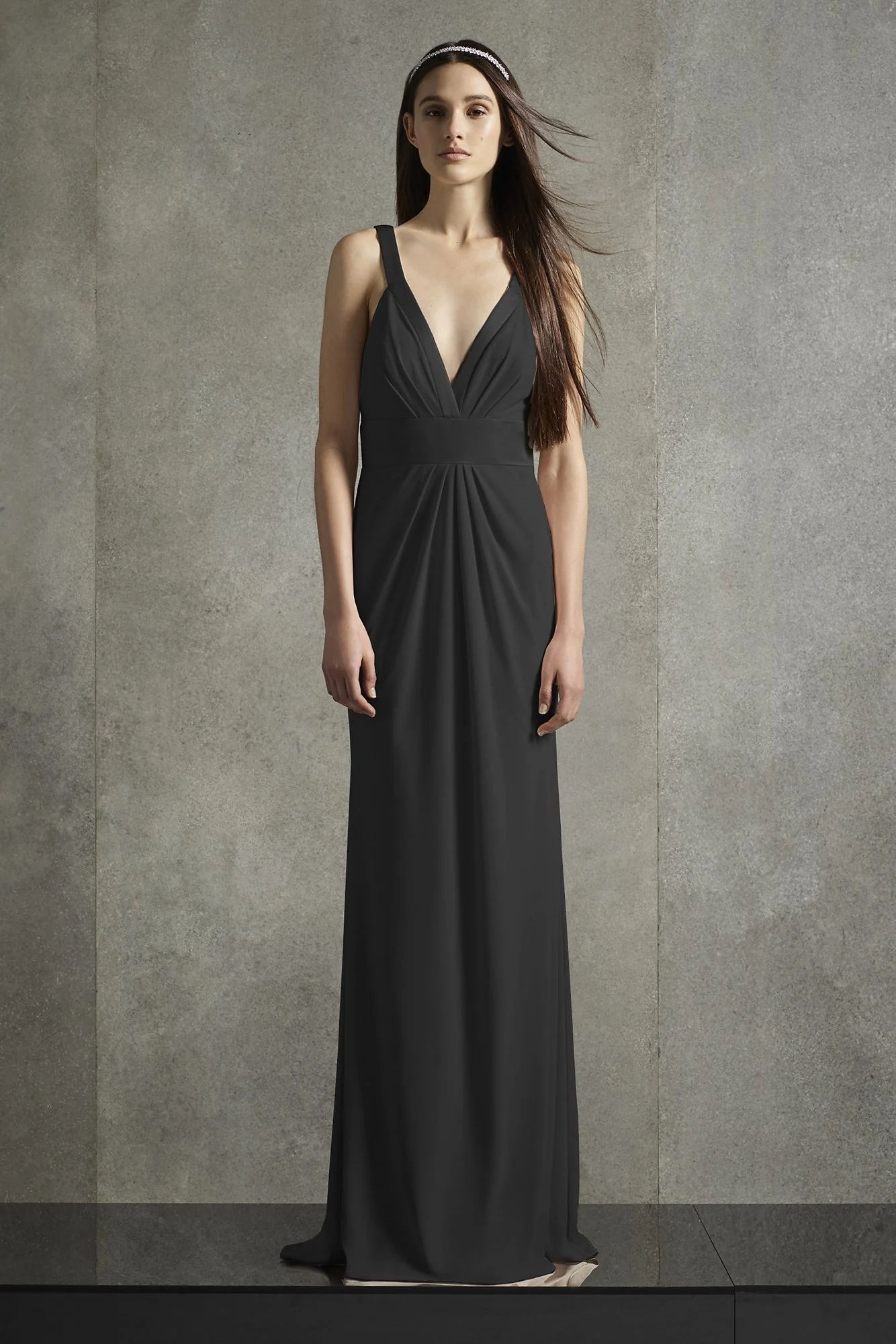 Plunging-V Jersey Satin Trim Bridesmaid Dress - Image 17