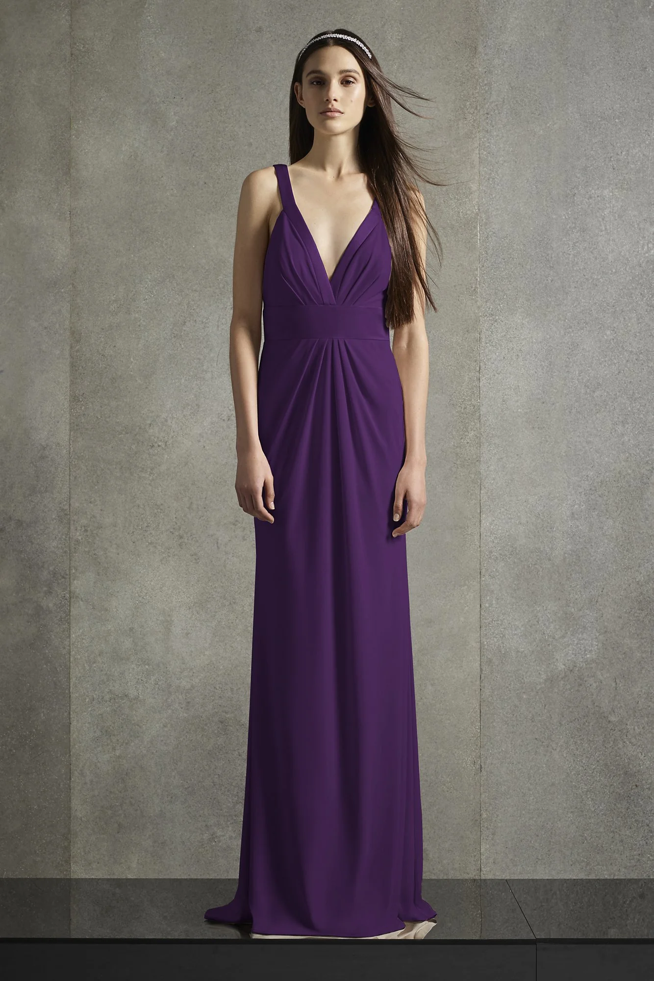 Plunging-V Jersey Satin Trim Bridesmaid Dress - Image 2