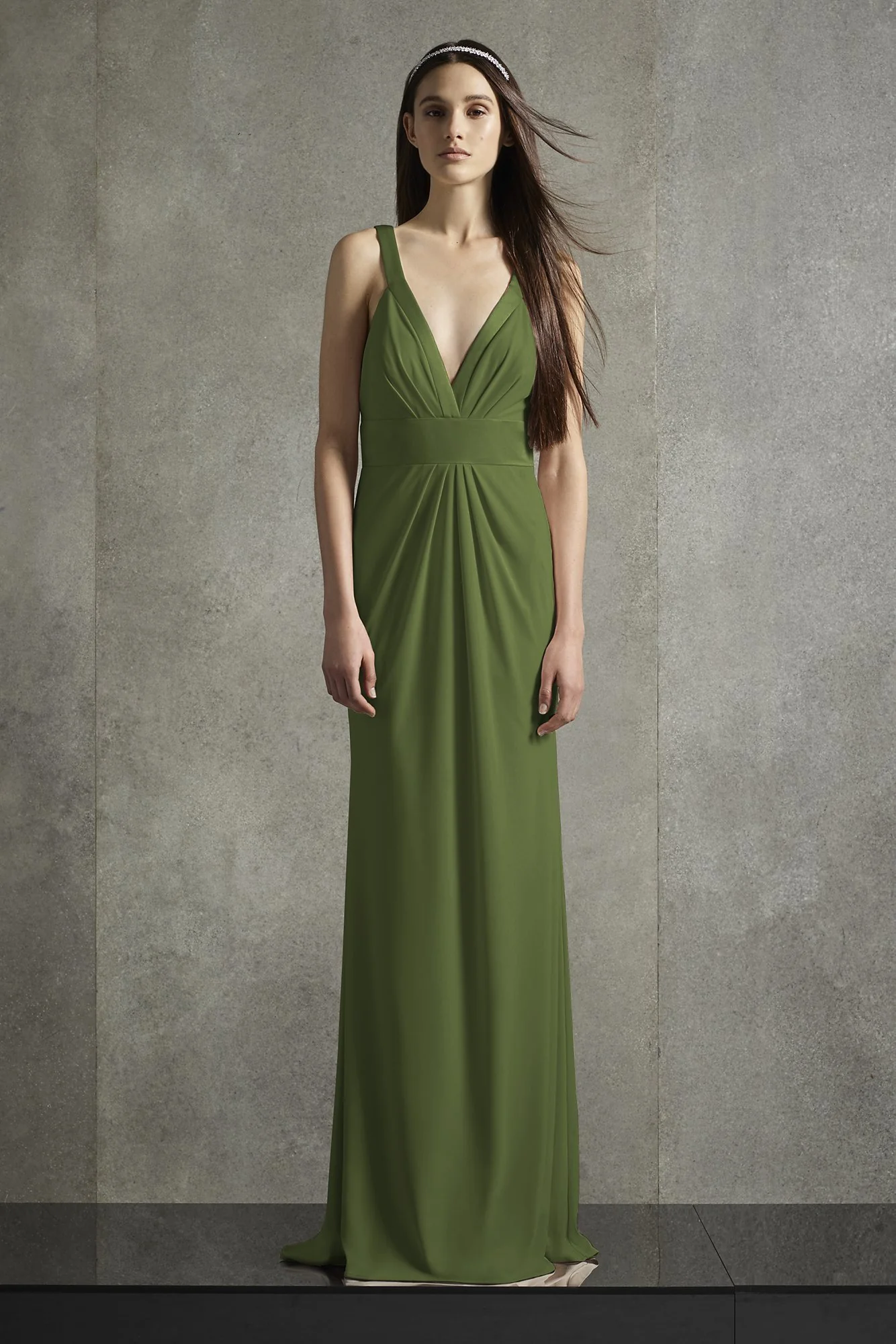 Plunging-V Jersey Satin Trim Bridesmaid Dress - Image 7