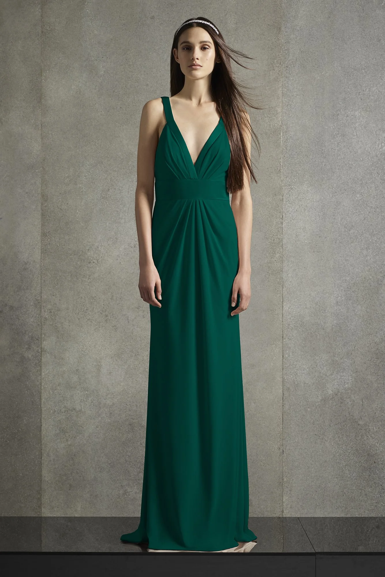 Plunging-V Jersey Satin Trim Bridesmaid Dress - Image 8