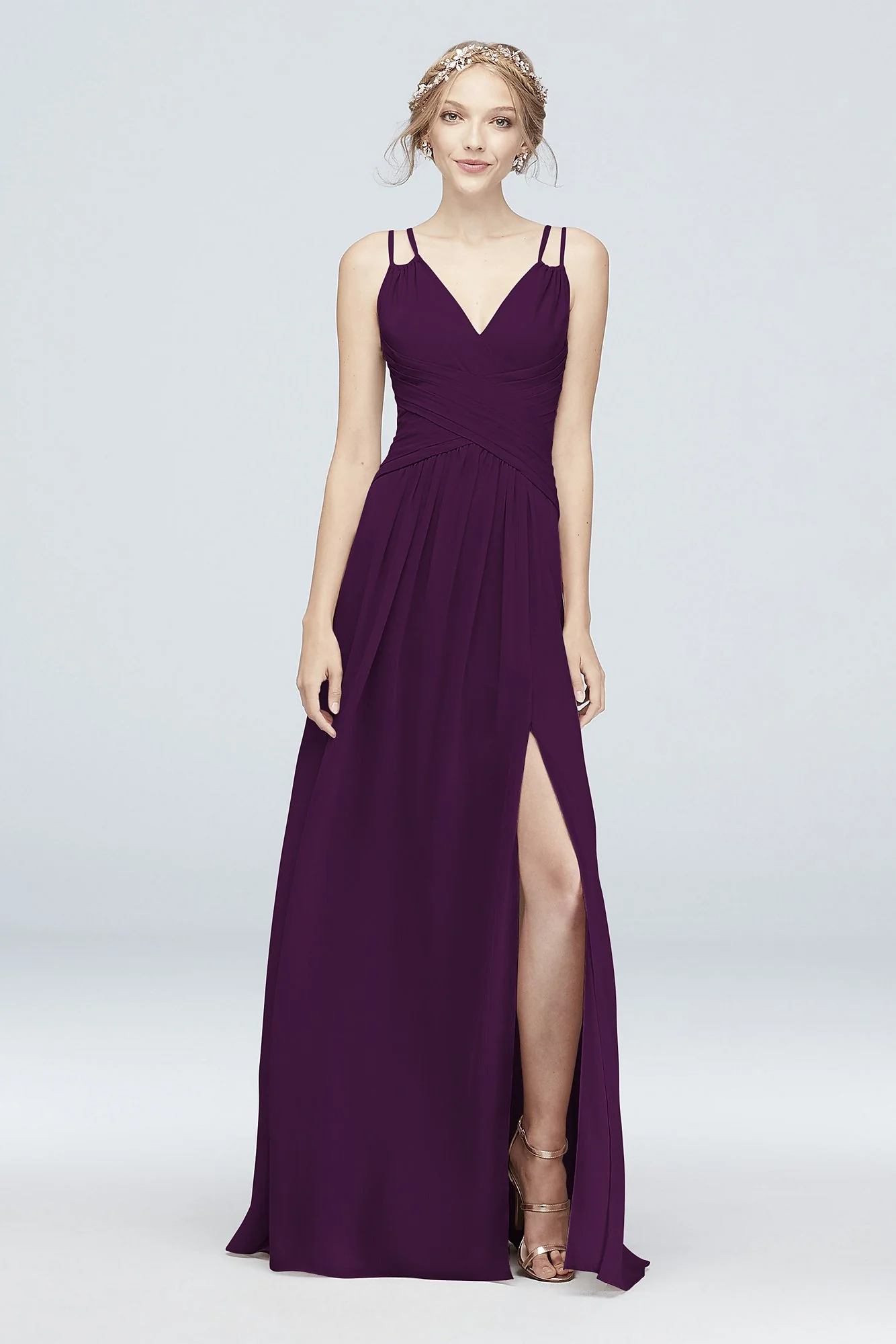 Plunge V-Neck Crinkle Chiffon Bridesmaid Dress