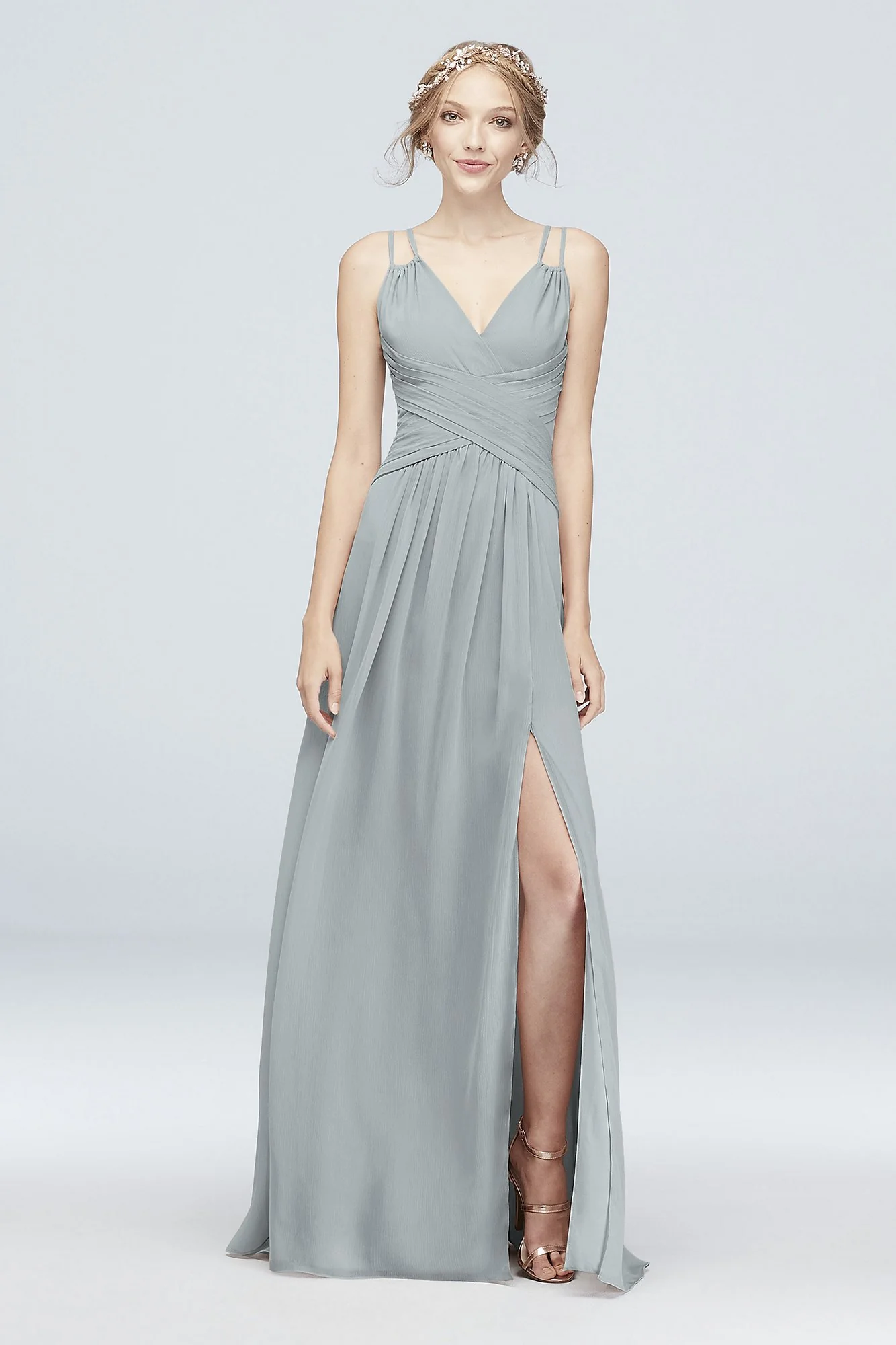 Plunge V-Neck Crinkle Chiffon Bridesmaid Dress - Image 45