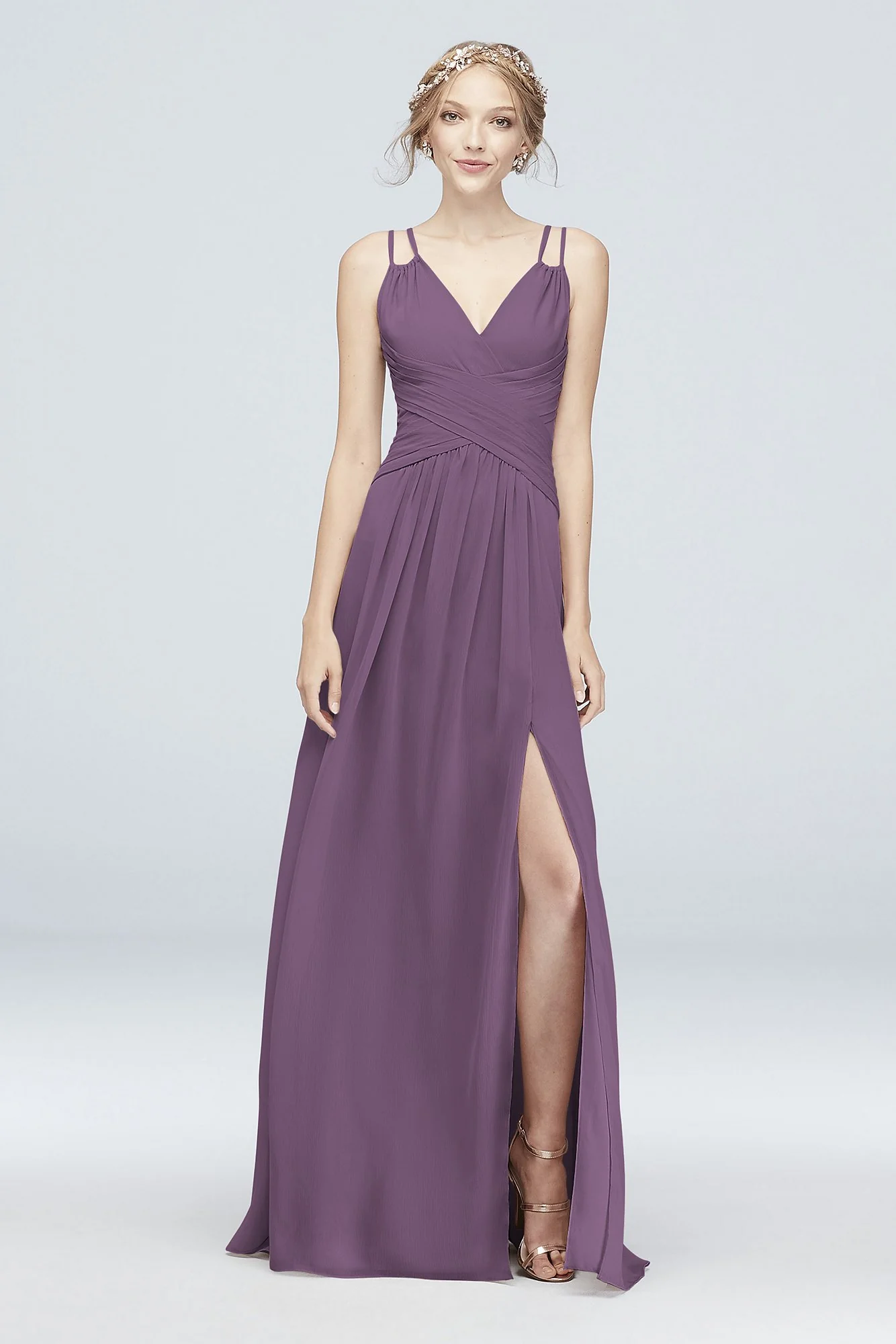 Plunge V-Neck Crinkle Chiffon Bridesmaid Dress - Image 5