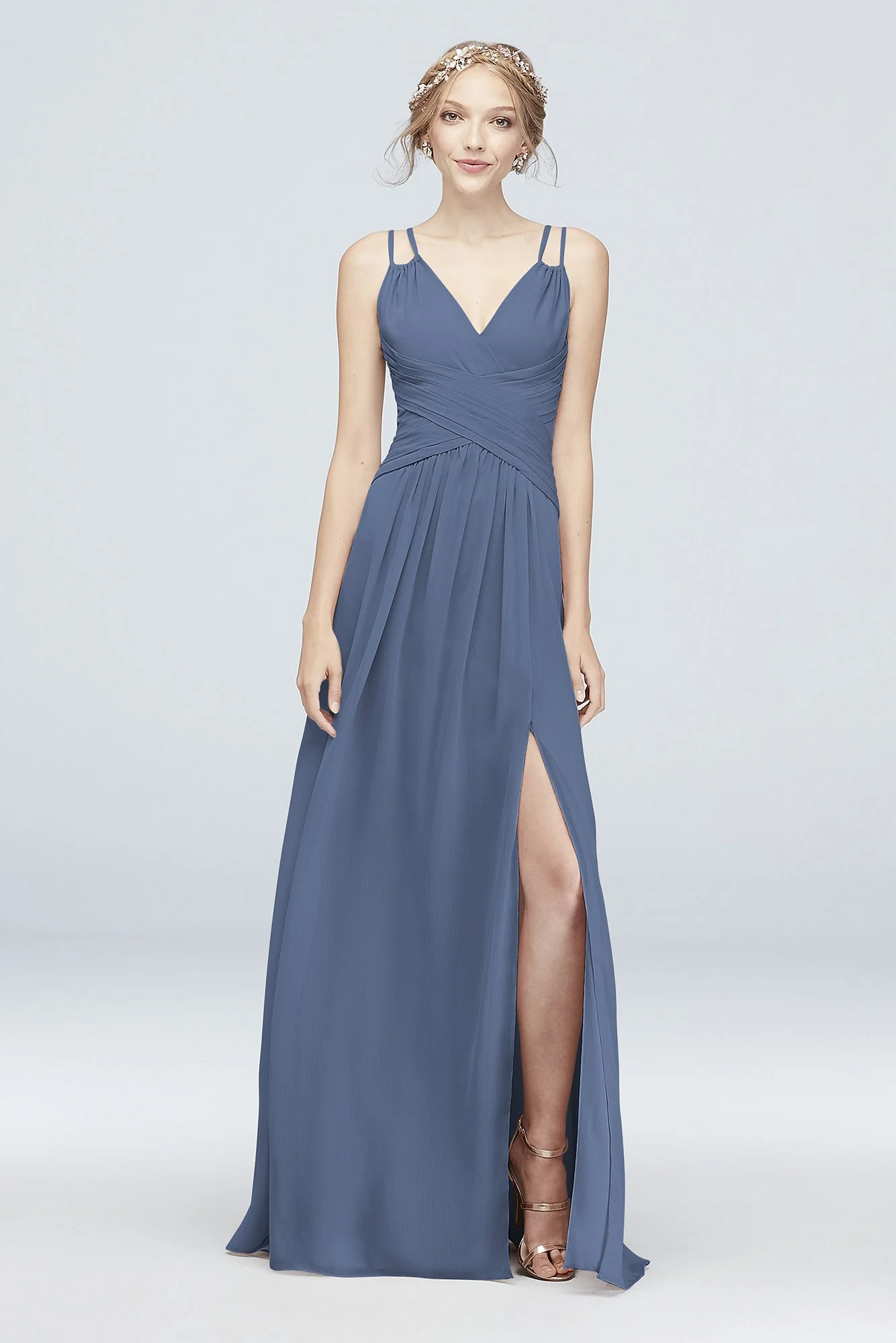 Plunge V-Neck Crinkle Chiffon Bridesmaid Dress - Image 55