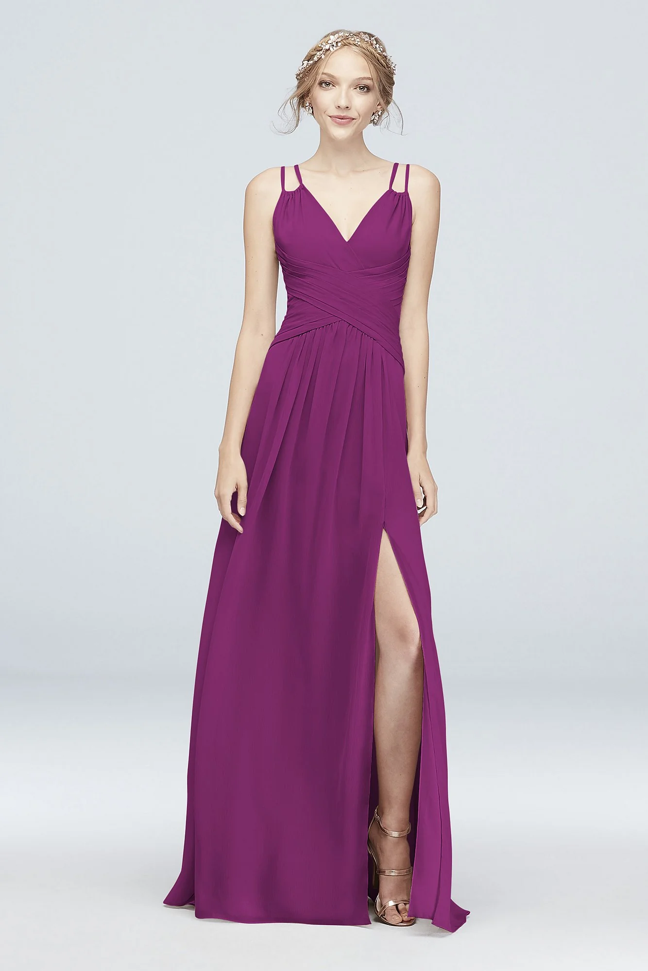 Plunge V-Neck Crinkle Chiffon Bridesmaid Dress - Image 7