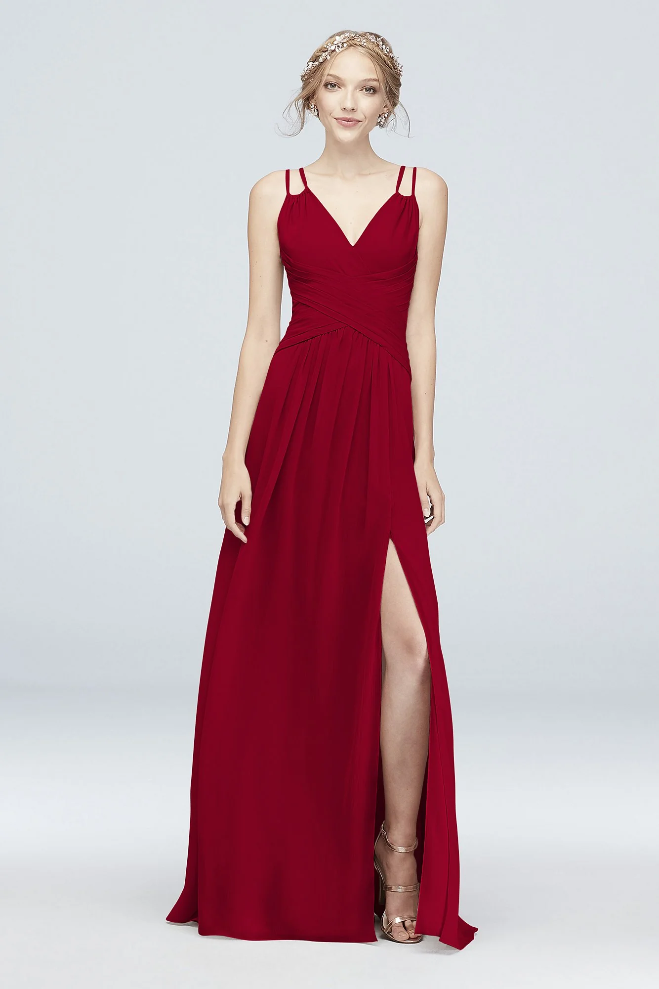 Plunge V-Neck Crinkle Chiffon Bridesmaid Dress - Image 74