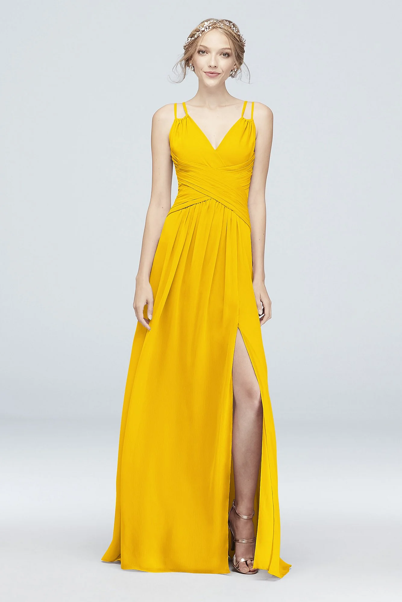 Plunge V-Neck Crinkle Chiffon Bridesmaid Dress - Image 76
