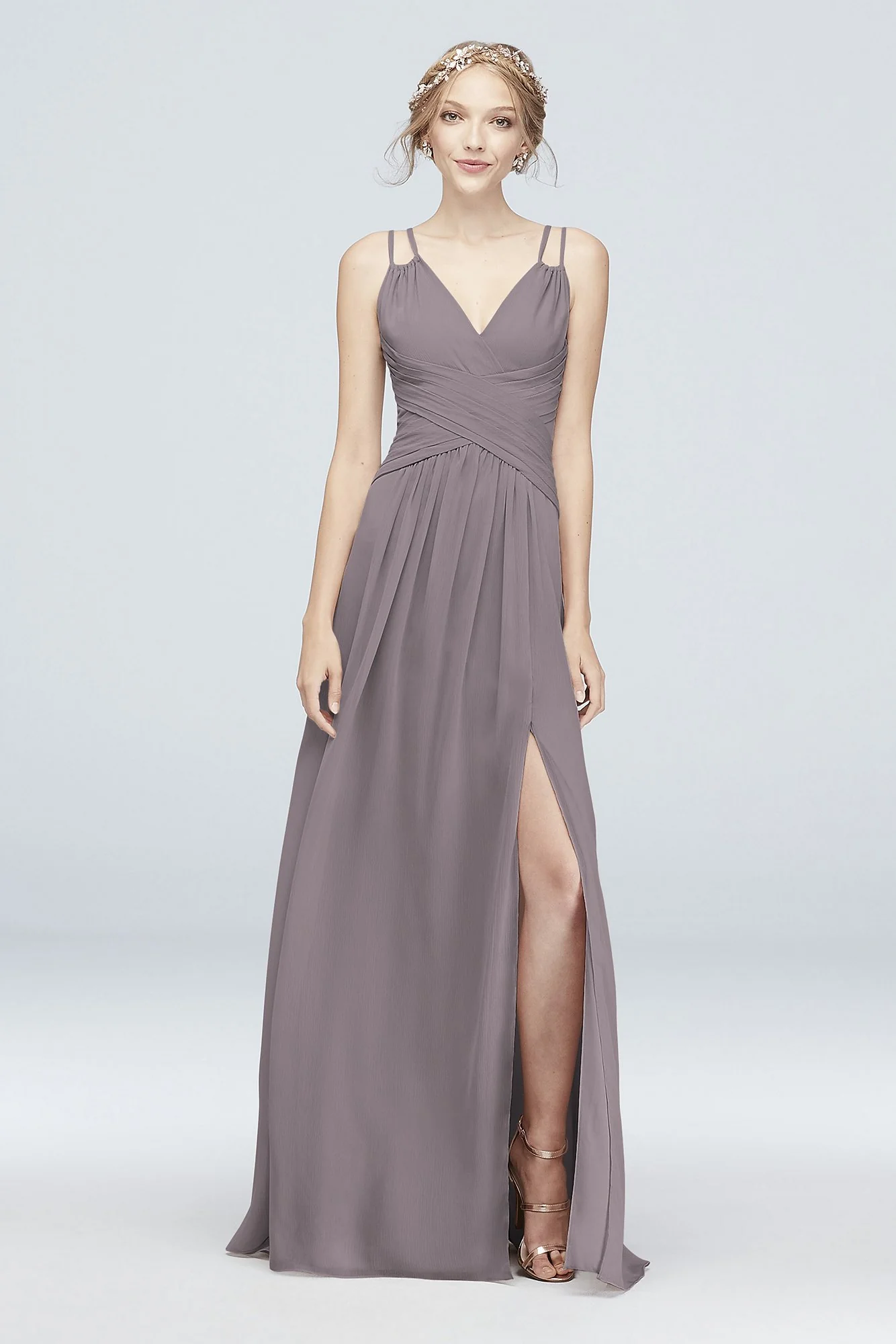 Plunge V-Neck Crinkle Chiffon Bridesmaid Dress - Image 9