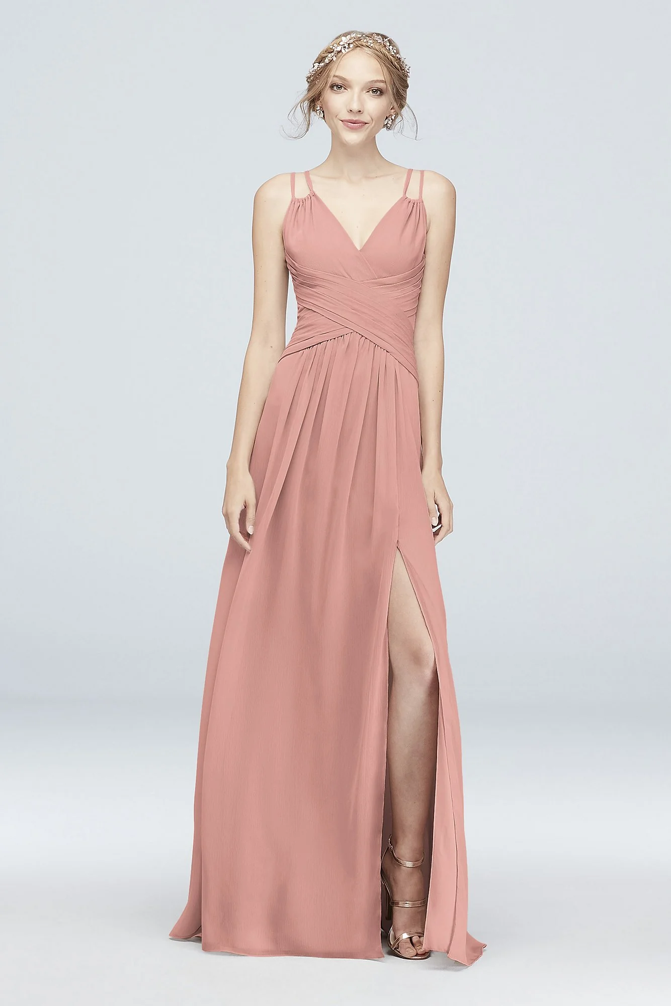 Plunge V-Neck Crinkle Chiffon Bridesmaid Dress - Image 92
