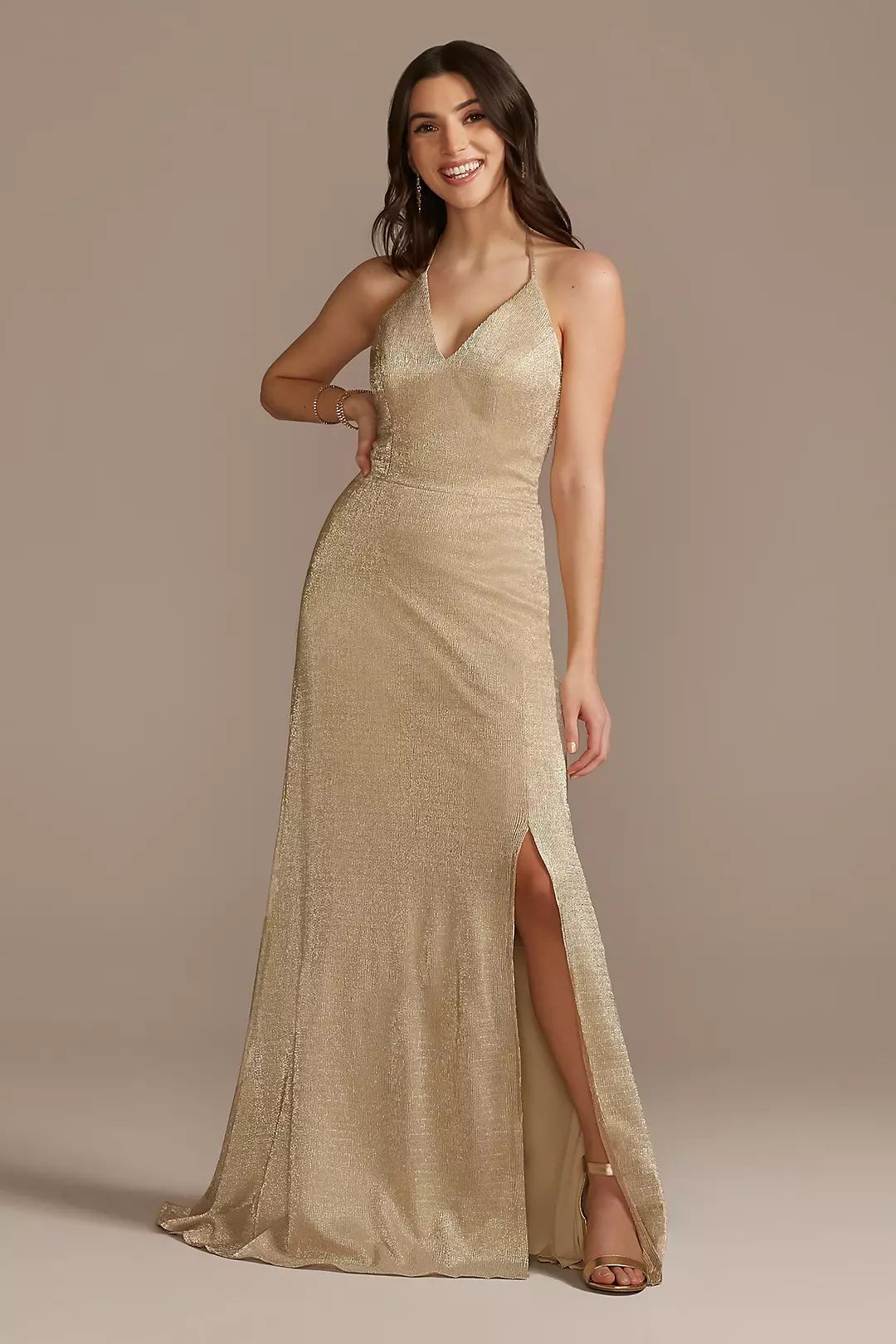 Plunging V-Neck Open Back Halter Sheath Dress - Image 10