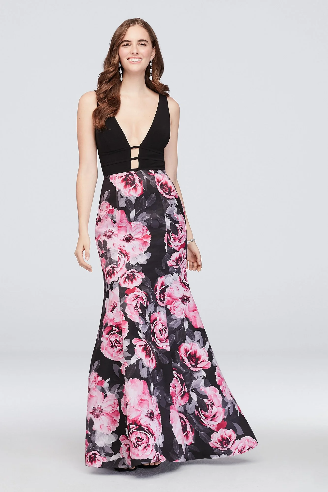 Plunging V-Neck Printed Mermaid Dress with Cutouts - Image 2