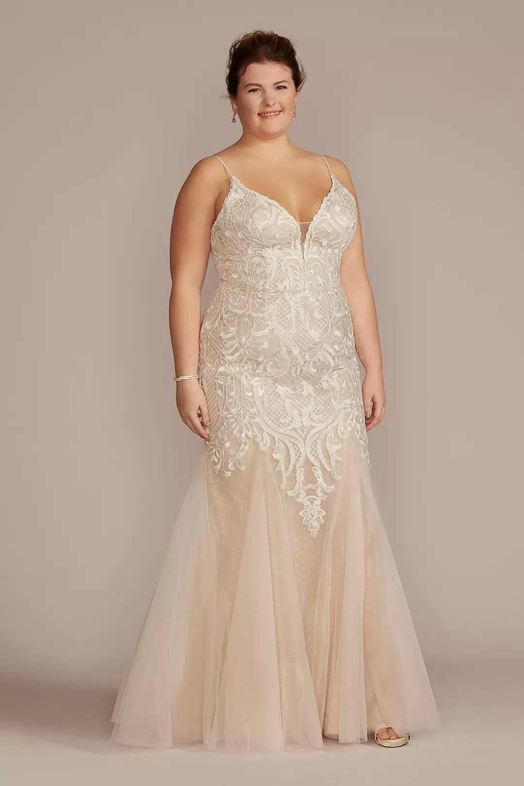Plunging V-Neck Wedding Gown with Godet Skirt - Image 2