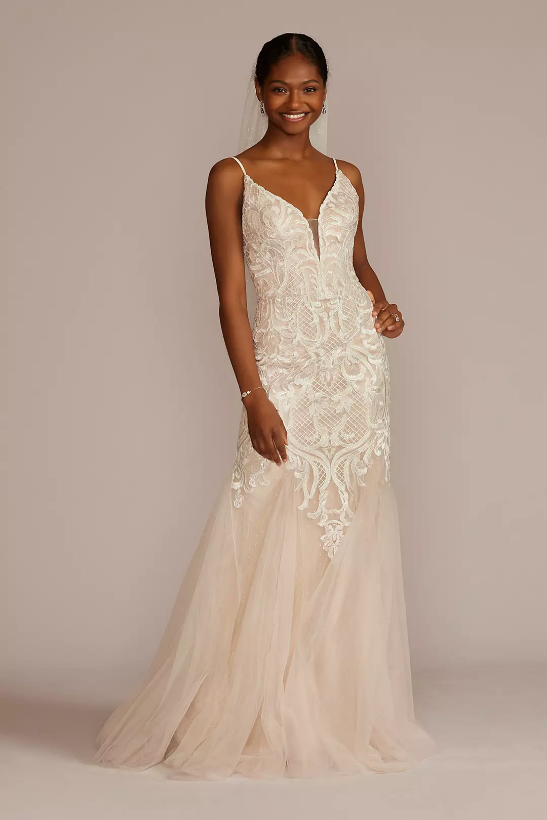 Plunging V-Neck Wedding Gown with Godet Skirt - Image 8