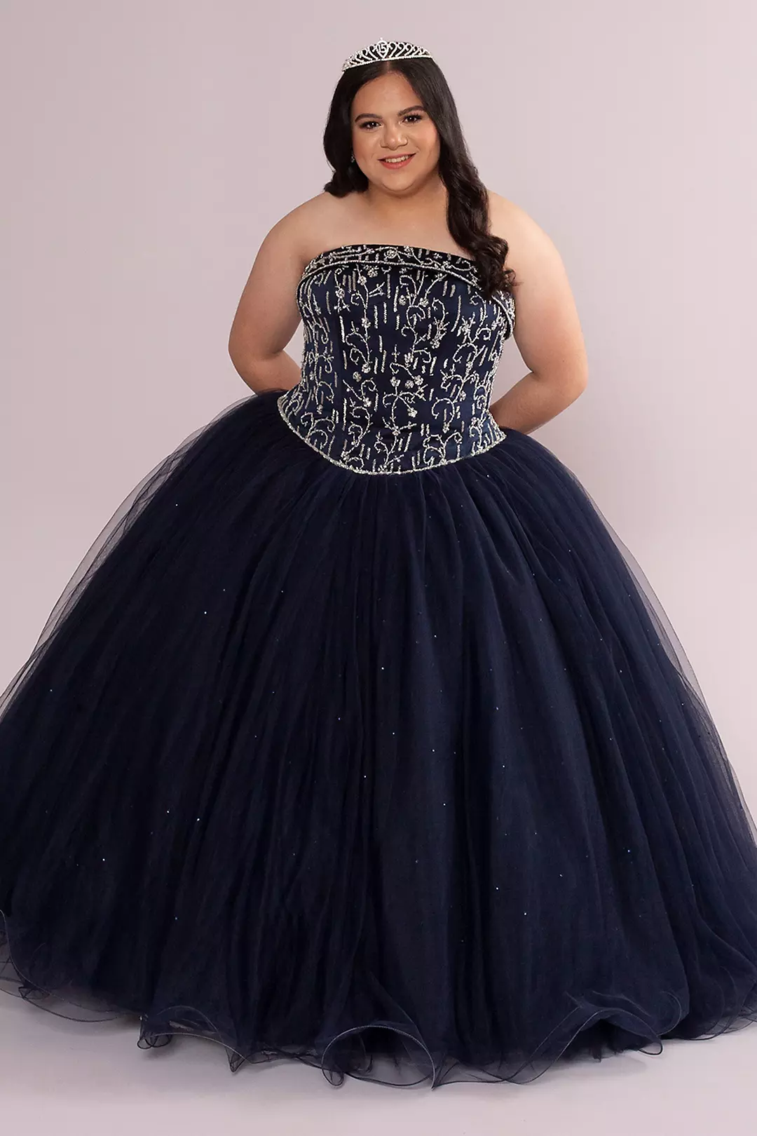 Plus Beaded and Satin Tulle Strapless Quince Dress - Image 4