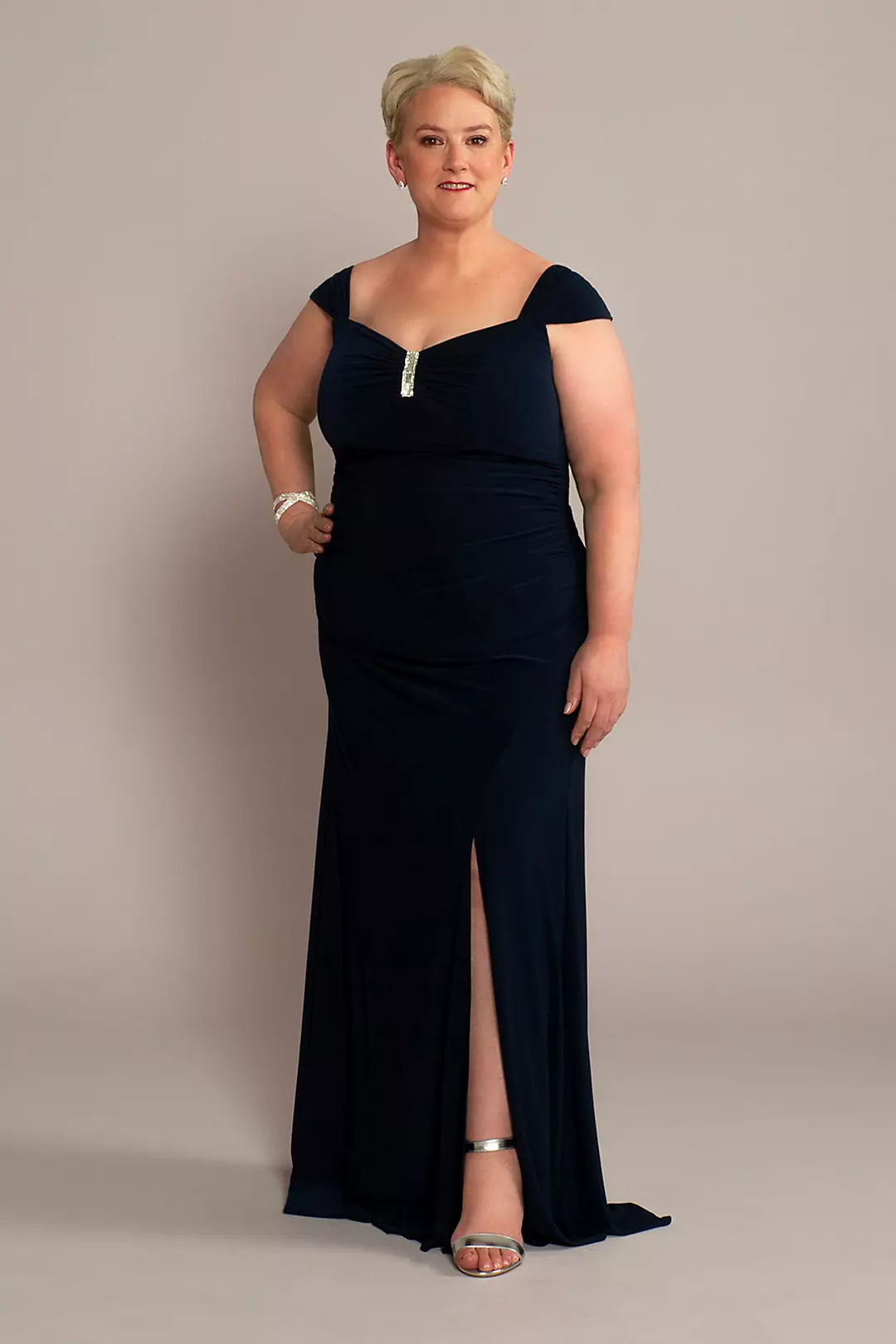 Plus Jersey Gown with Swag Sleeves and Crystals - Image 2
