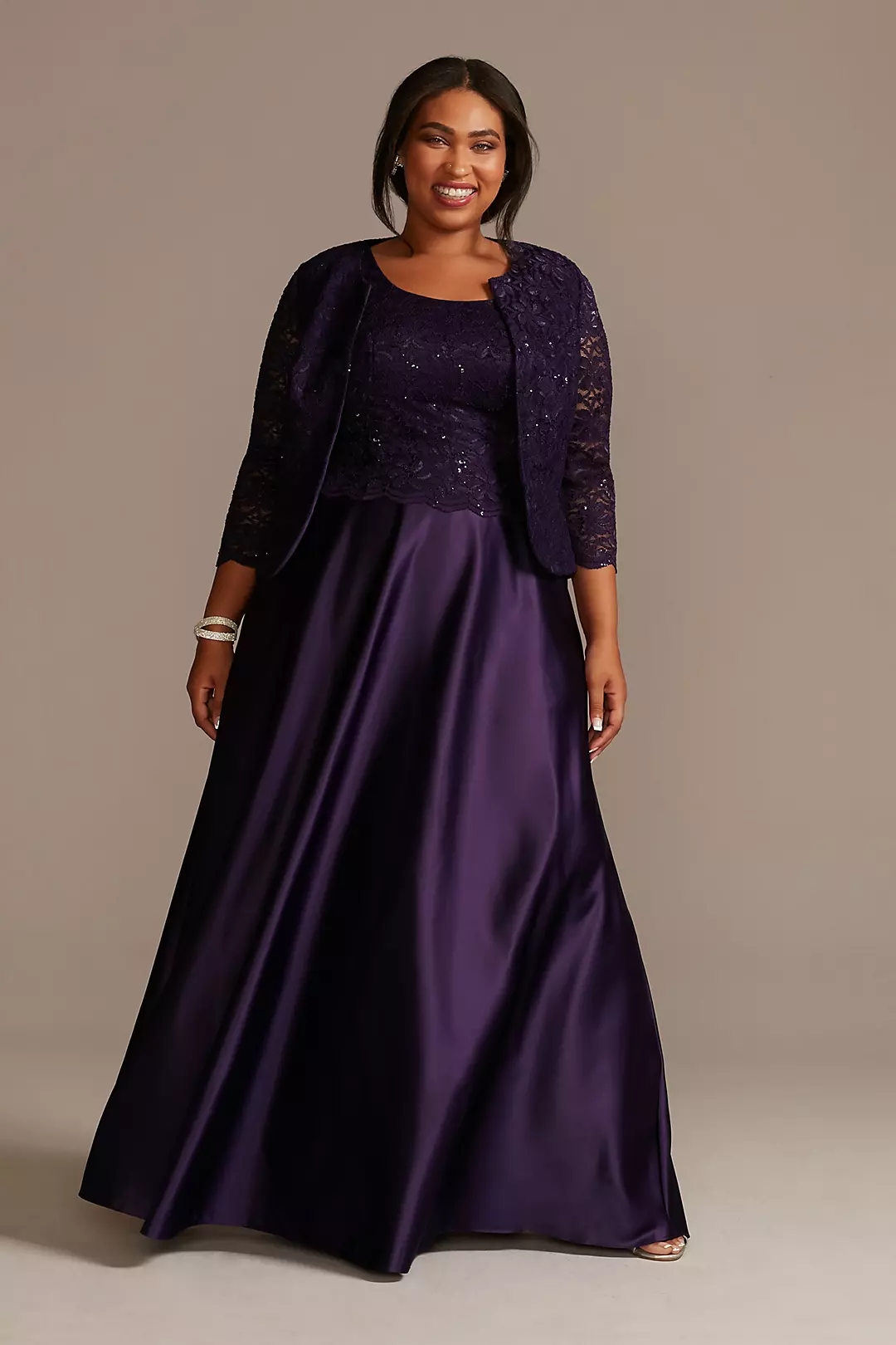 Plus Satin and Lace Dress with Matching Jacket - Image 2