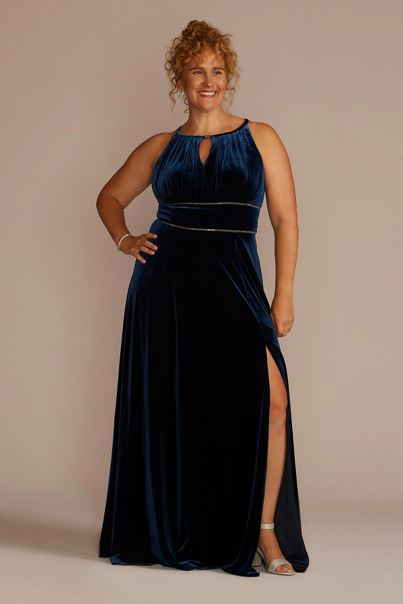 Plus Size Embellished Velvet A-Line with Keyholes