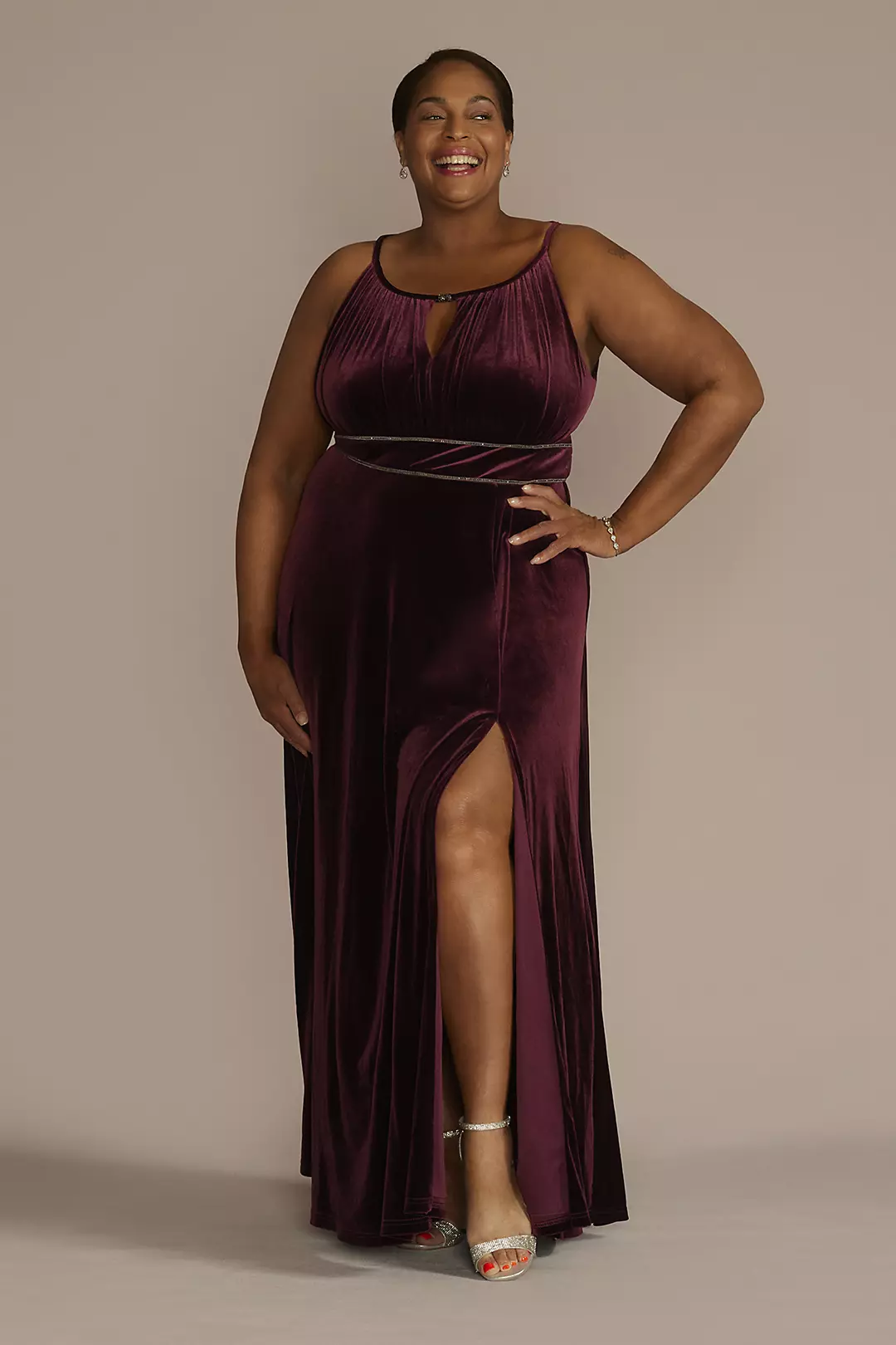 Plus Size Embellished Velvet A-Line with Keyholes - Image 4