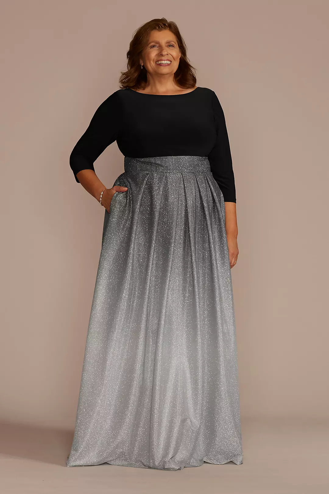 Plus Size Ombre Sparkle Metallic Ball Gown - Image 2