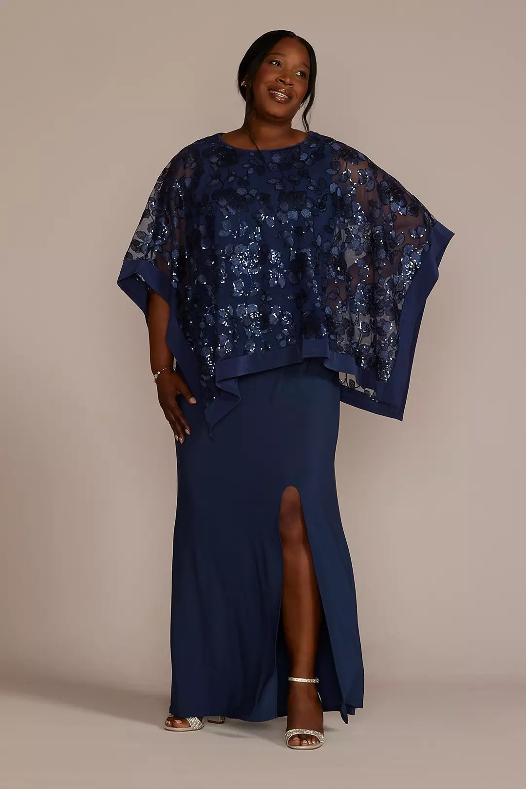 Plus Size Sequin Lace Capelet Jersey Sheath Dress - Image 5