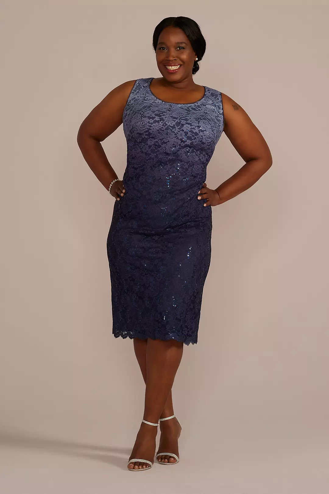 Plus Size Short Ombre Stretch Lace Tank Dress - Image 7