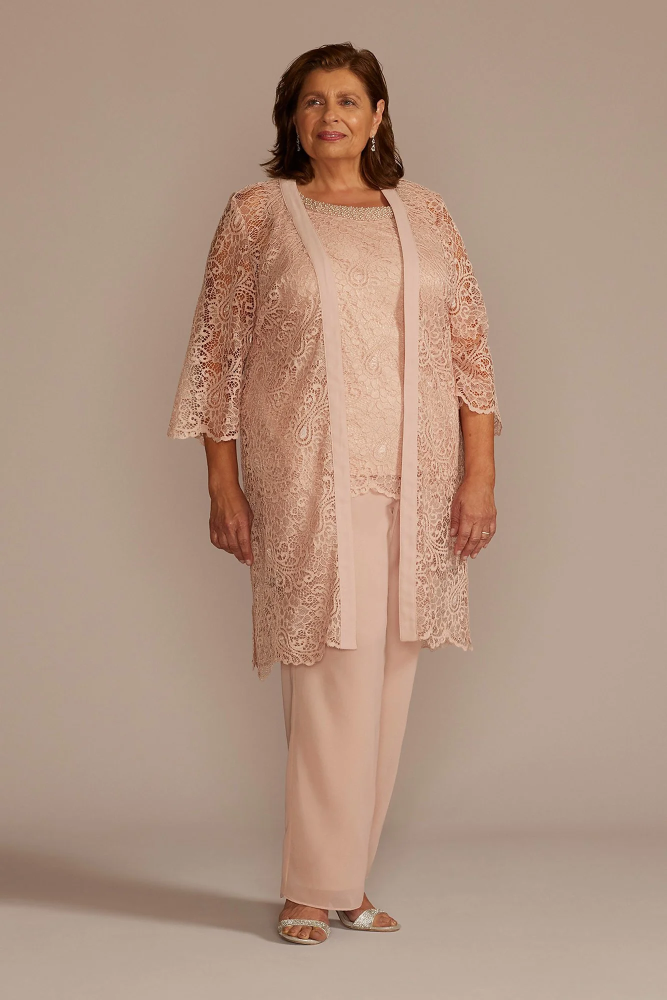 Plus Size Three-Piece Embellished Lace Pantsuit