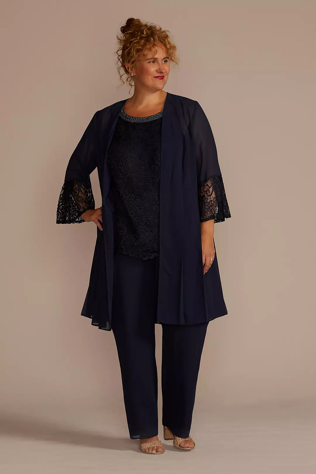 Plus Size Three Piece Georgette Lace Pantsuit