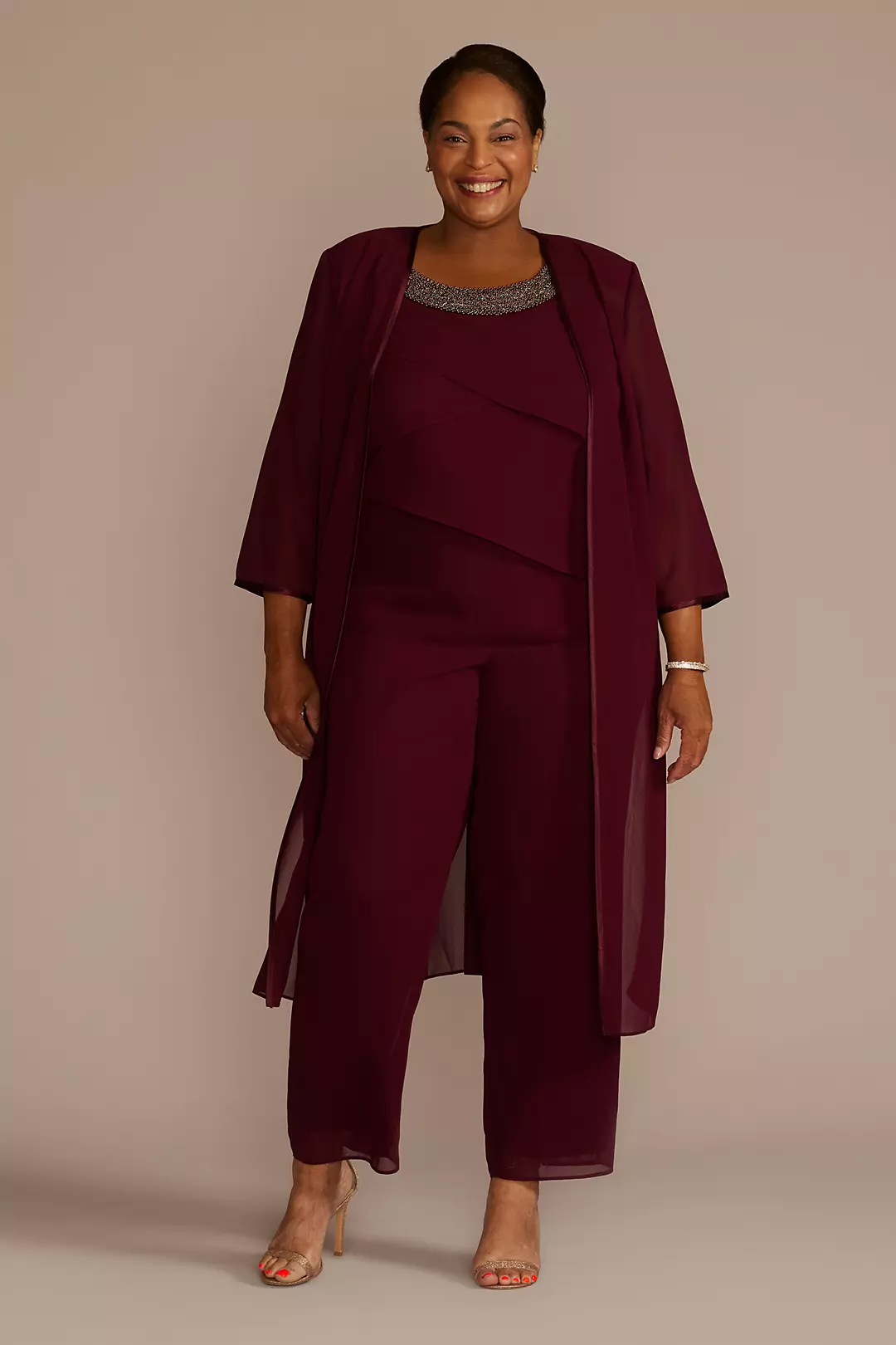 Plus Size Three-Piece Tiered Chiffon Pantsuit - Image 2