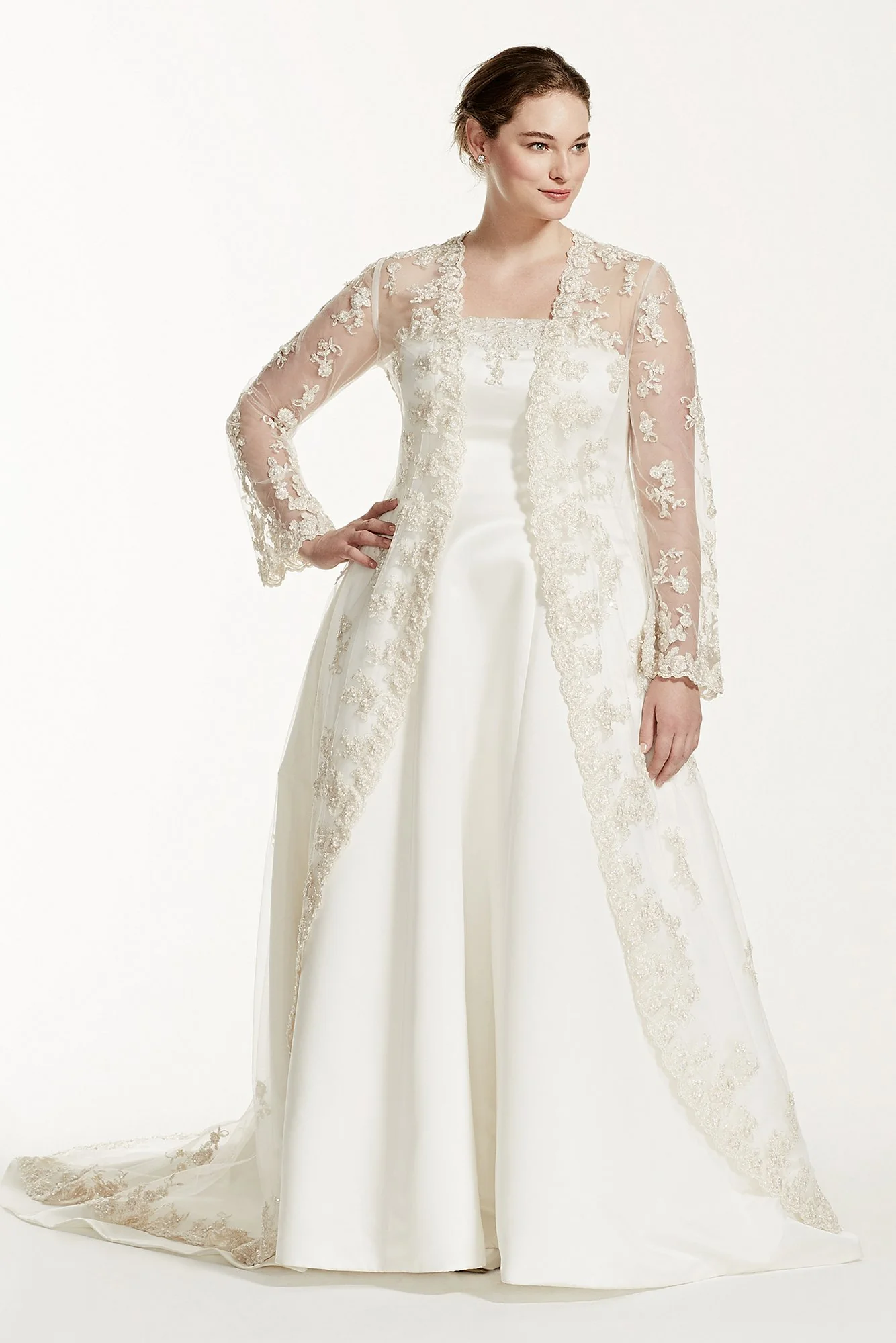 Plus Size Wedding Dress with Beaded Lace Jacket