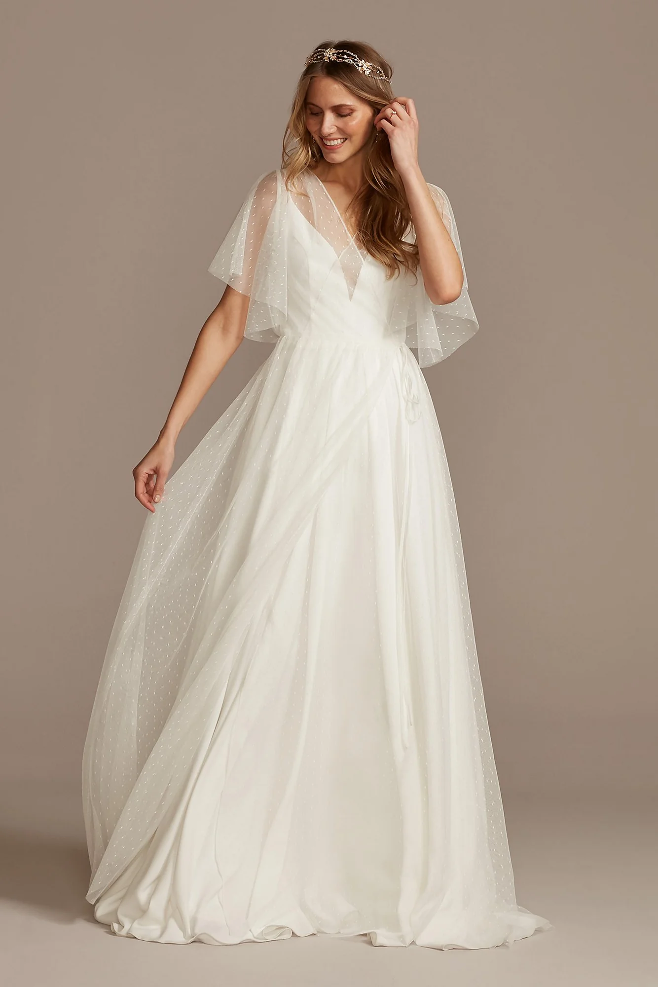 Point D'Esprit Tulle Flutter Sleeve Wrap Jacket