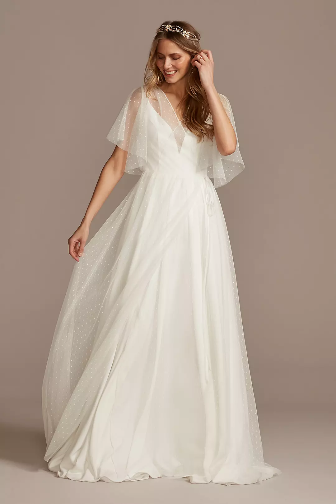 Point D'Esprit Tulle Flutter Sleeve Wrap Jacket - Image 3