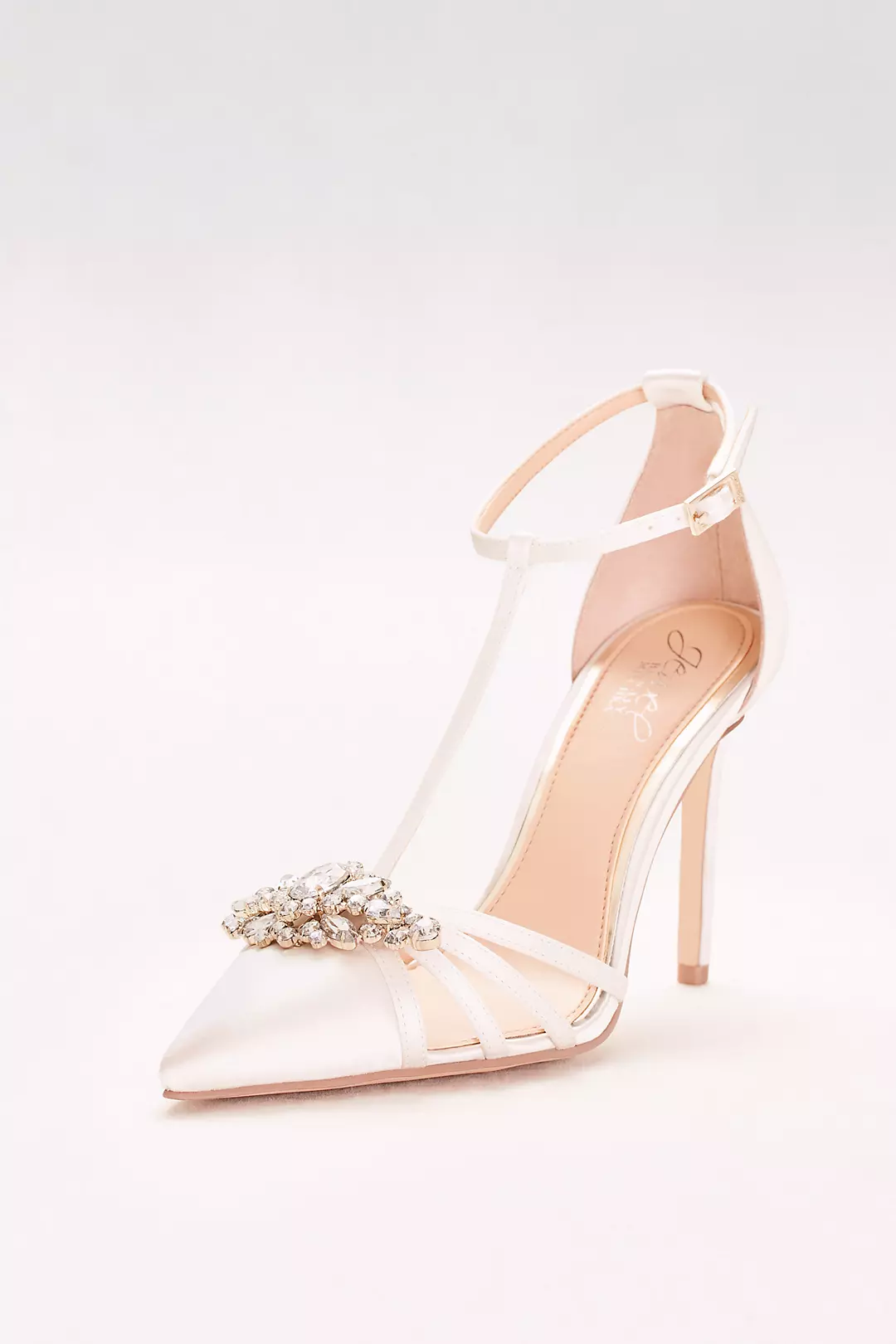 Pointed Satin T-Strap Heels with Crystal Ornament - Image 3