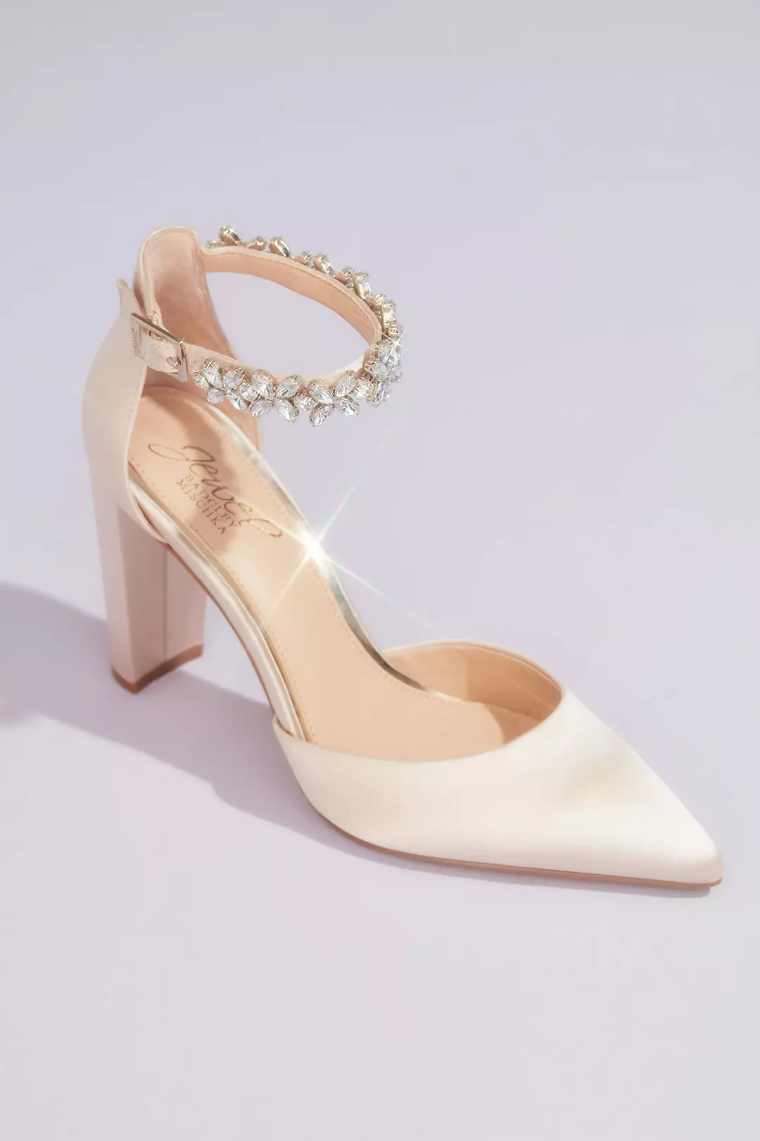 Pointed Toe Block Heels with Crystal Ankle Strap - Image 3