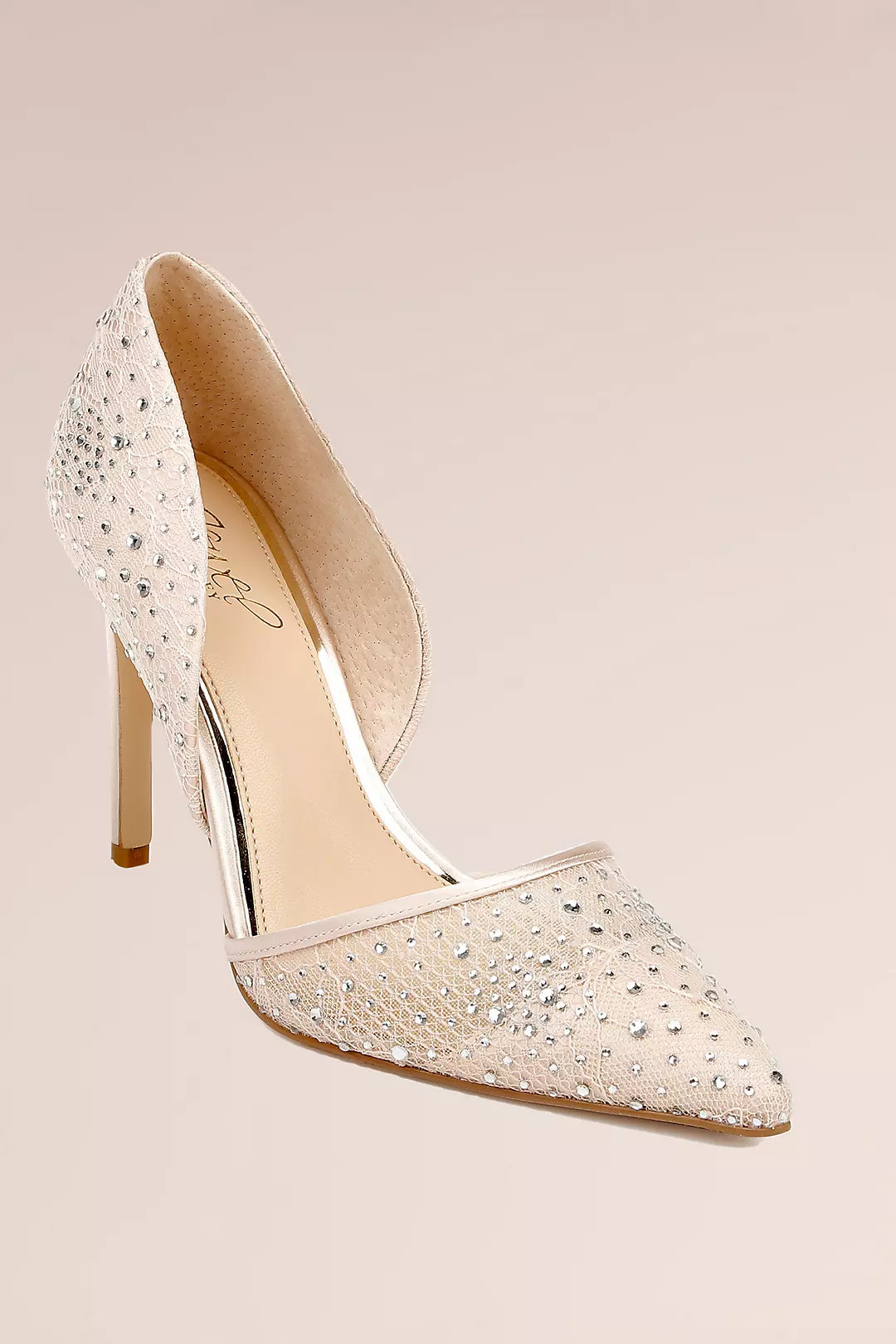 Pointed Toe Pumps with Crystal Embellished Lace - Image 2