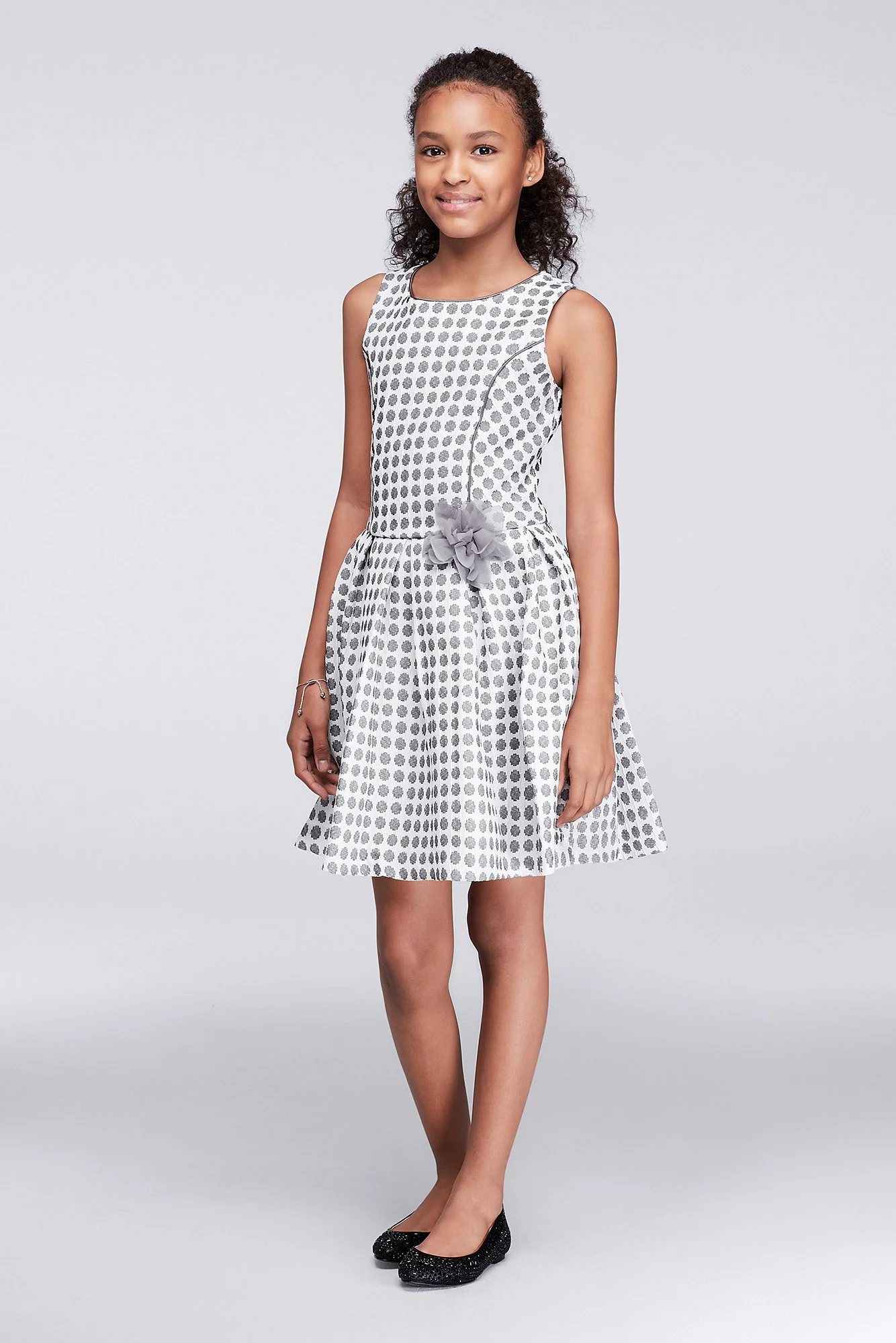 Polka Dot Jacquard Fit-and-Flare Dress
