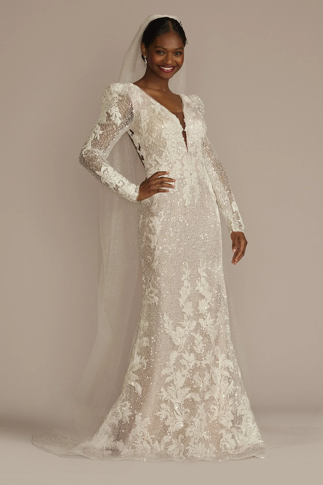 Pouf Shoulder Beaded Sheath Wedding Dress - Image 18