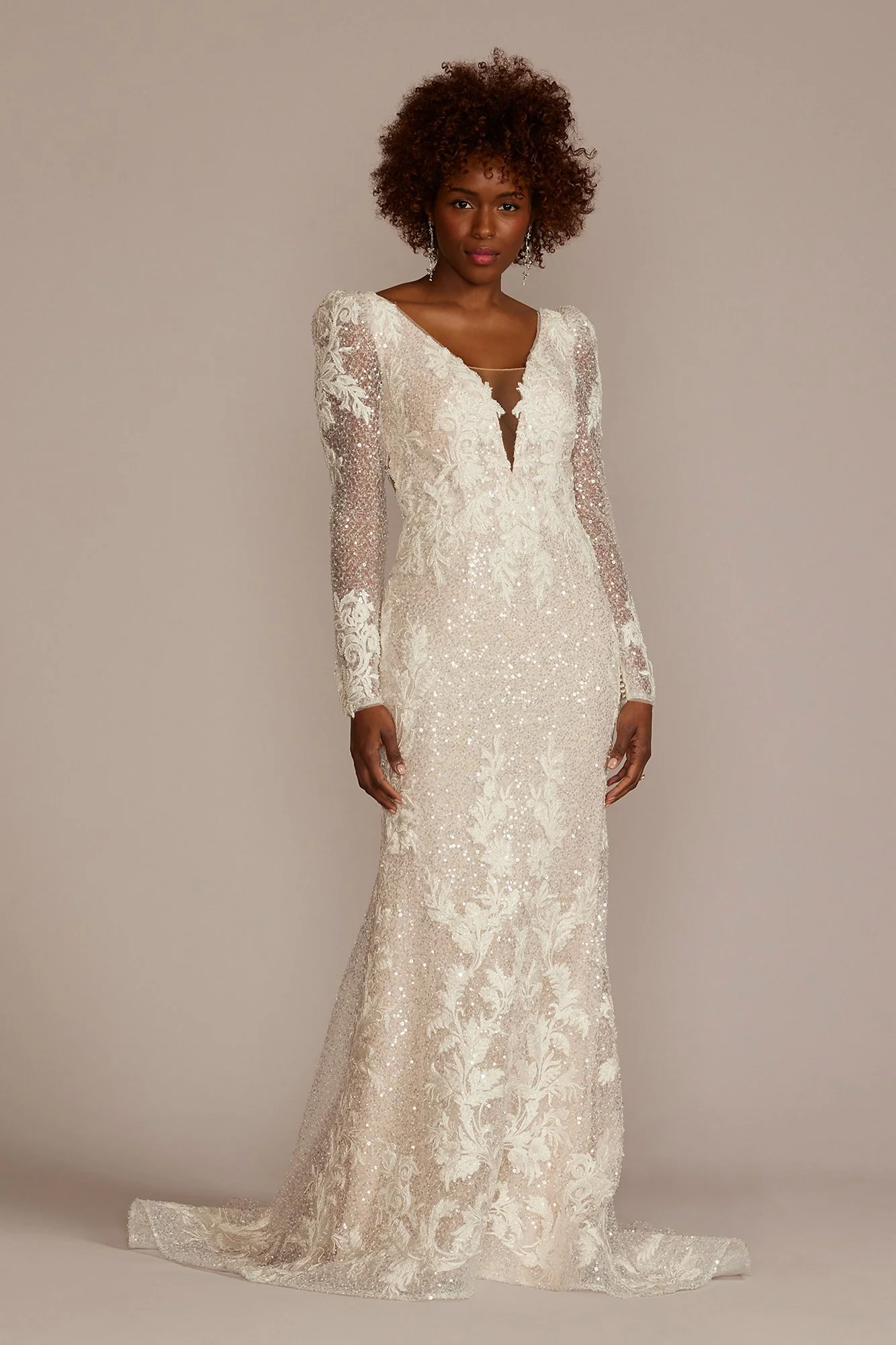 Pouf Shoulder Beaded Sheath Wedding Dress - Image 2