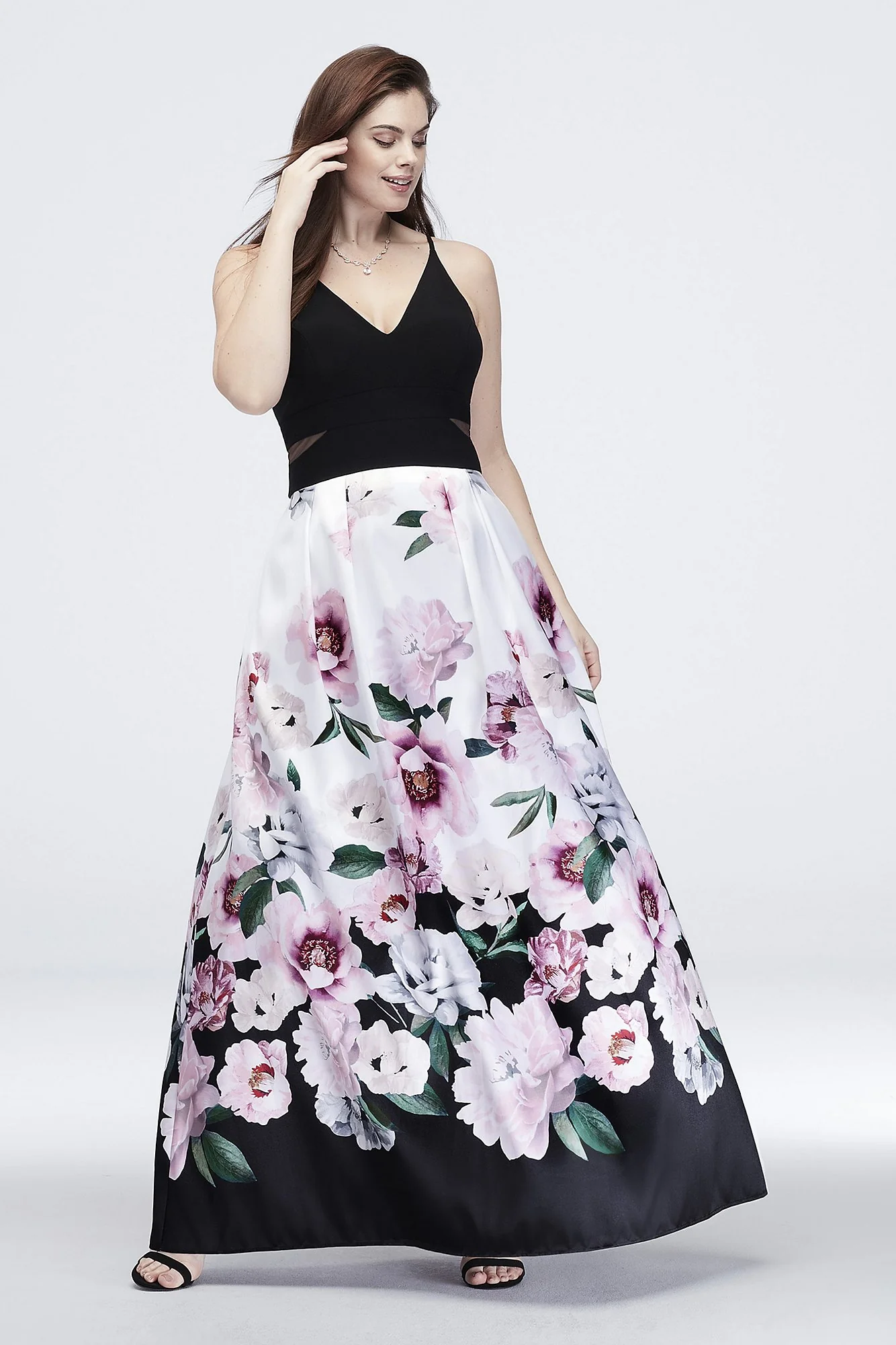 Printed Mikado V-Neck Dress with Illusion Cutouts - Image 3