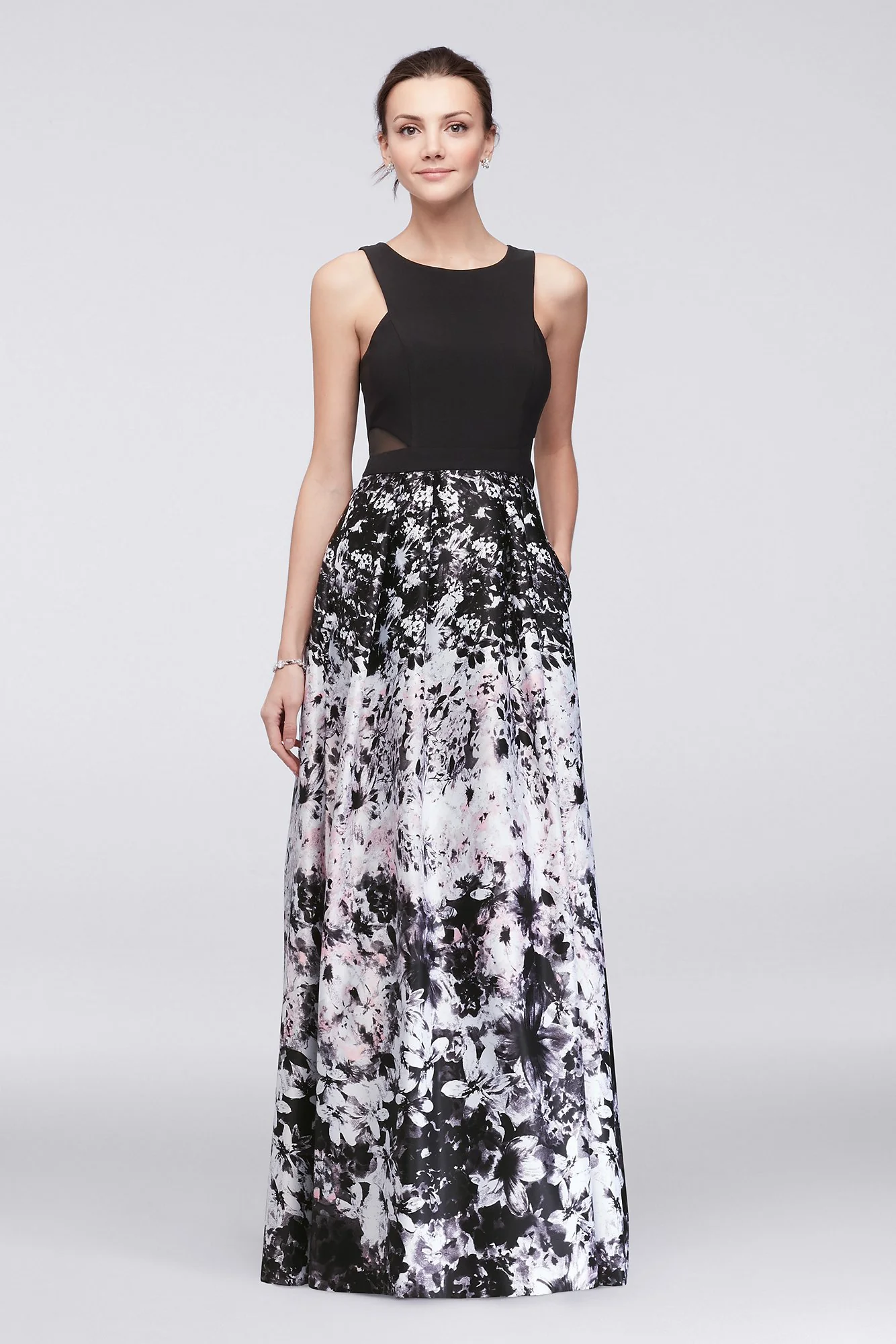 Printed Satin Ball Gown with Illusion Sides - Image 2