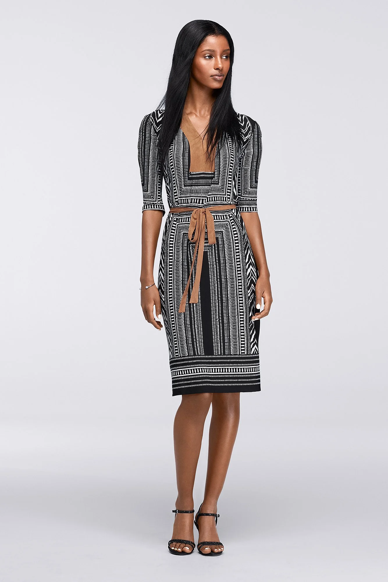 Printed Tunic Dress with Faux Suede Trim