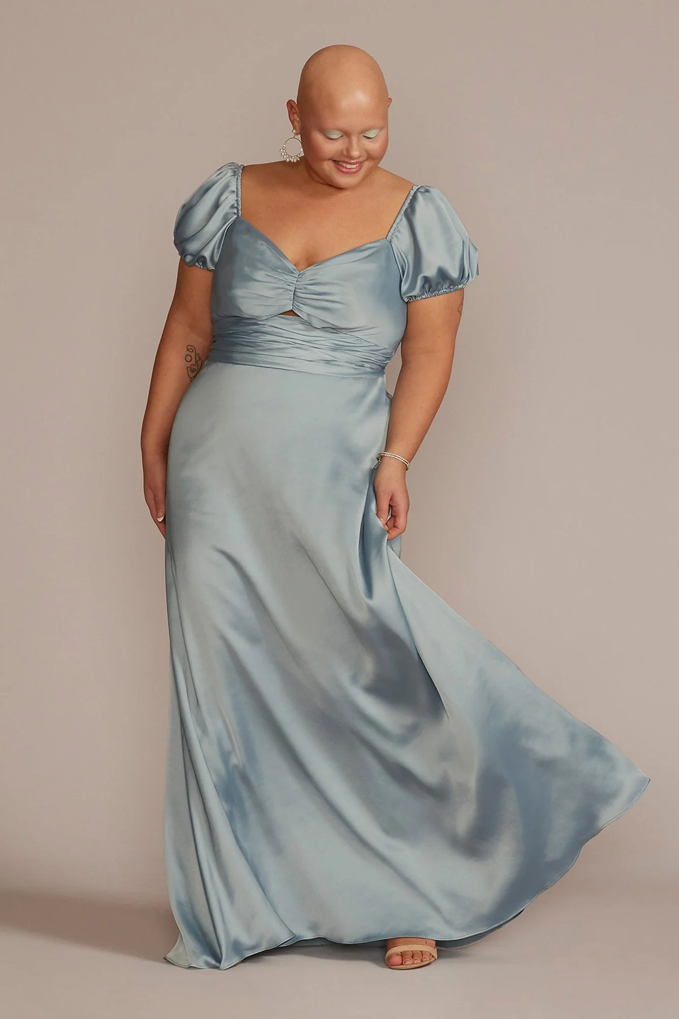 Puff Sleeve Satin Gown - Image 2