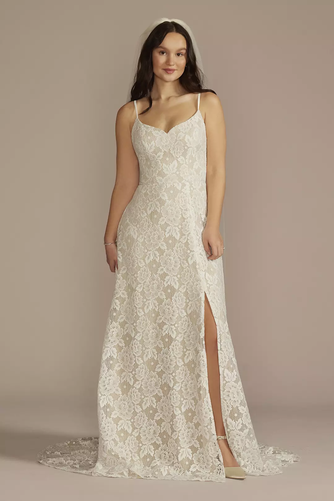 Recycled Floral Lace Spaghetti Strap Wedding Dress - Image 9